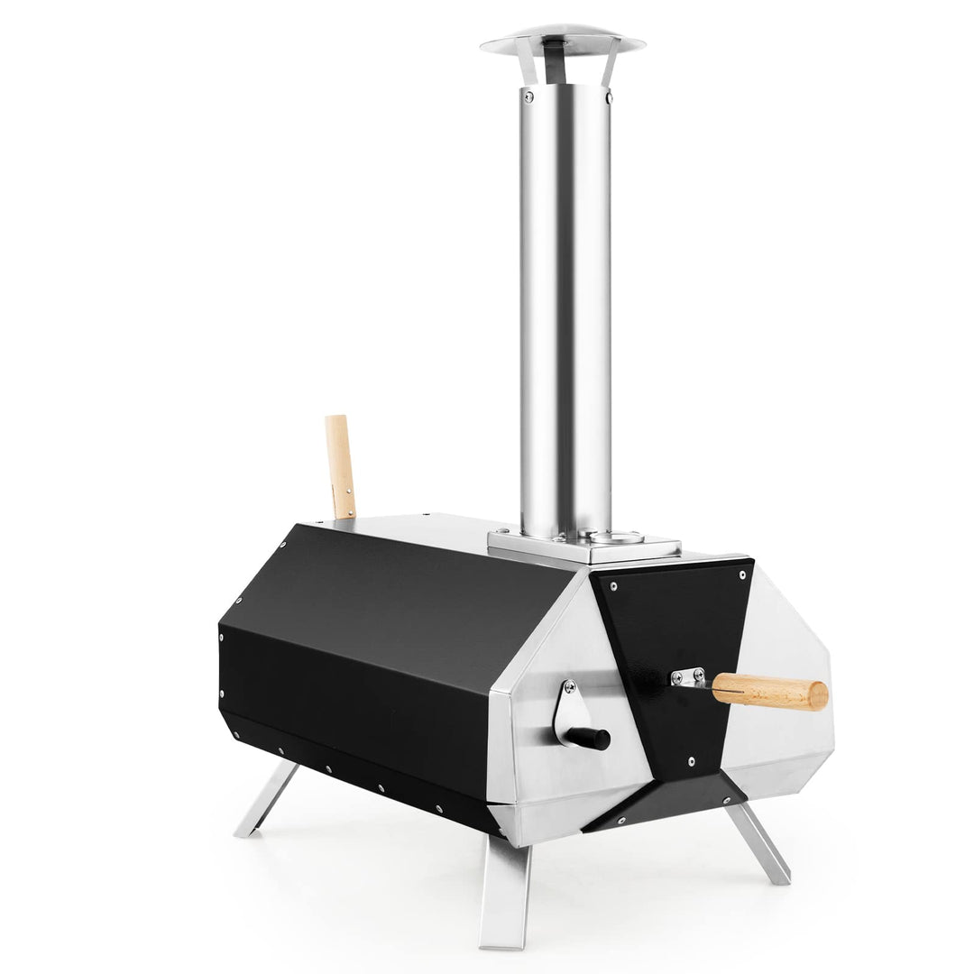 Giantex Outdoor Pizza Oven, Wood Pellet Fired Pizza Grill with 12'' Pizza Stone, Pizza Peel, (Black & Silver)
