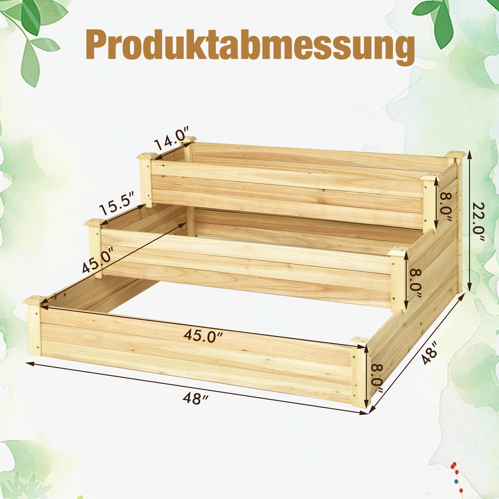 Giantex 3 Tier Raised Garden Bed, Wood Planter Box 48 x 48 x 22 Inch Vegetable Flower Herb Fruit Growing Bed Kit