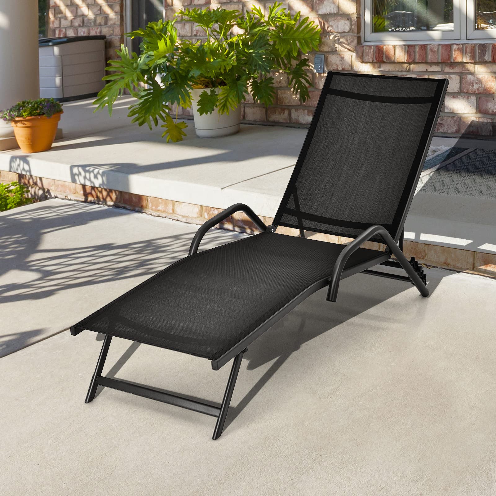 Giantex Lounge Chairs for Outside - Set of 2 Outdoor Chaise Lounge with 5 Adjustable Position