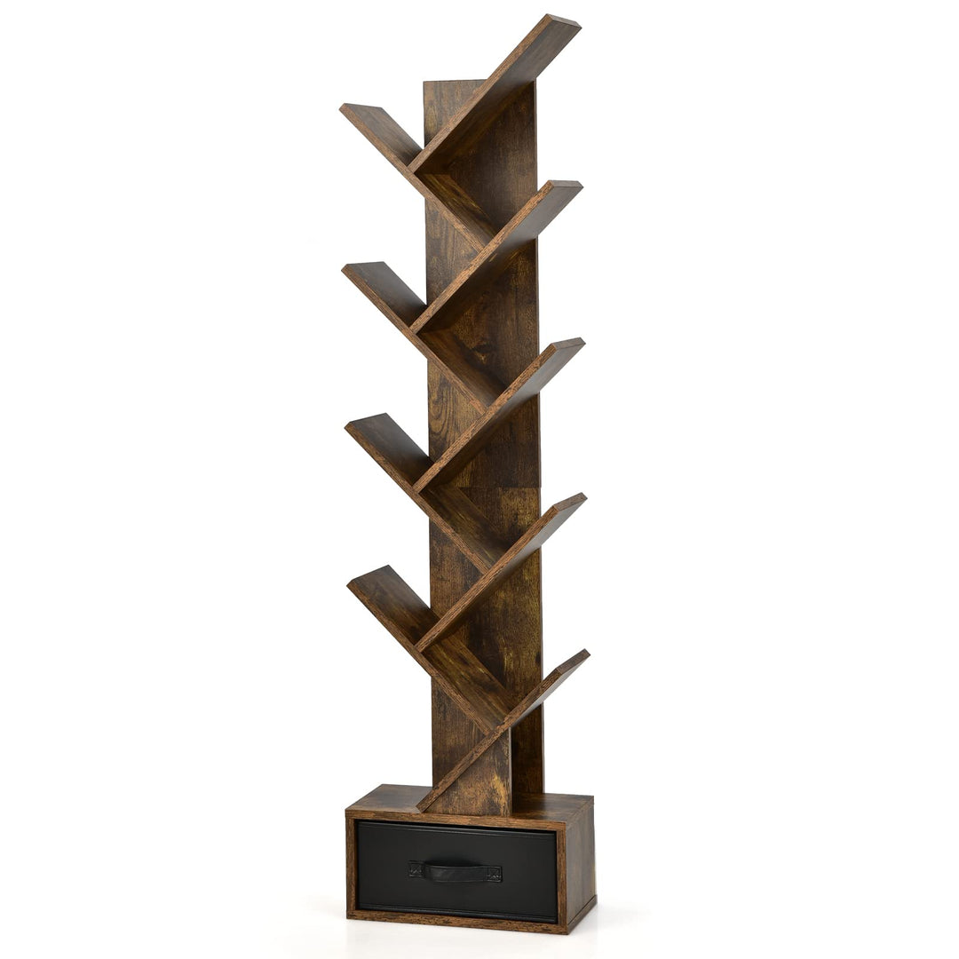 Giantex Tree Bookshelf with Drawer, 10 Shelf Space Saving