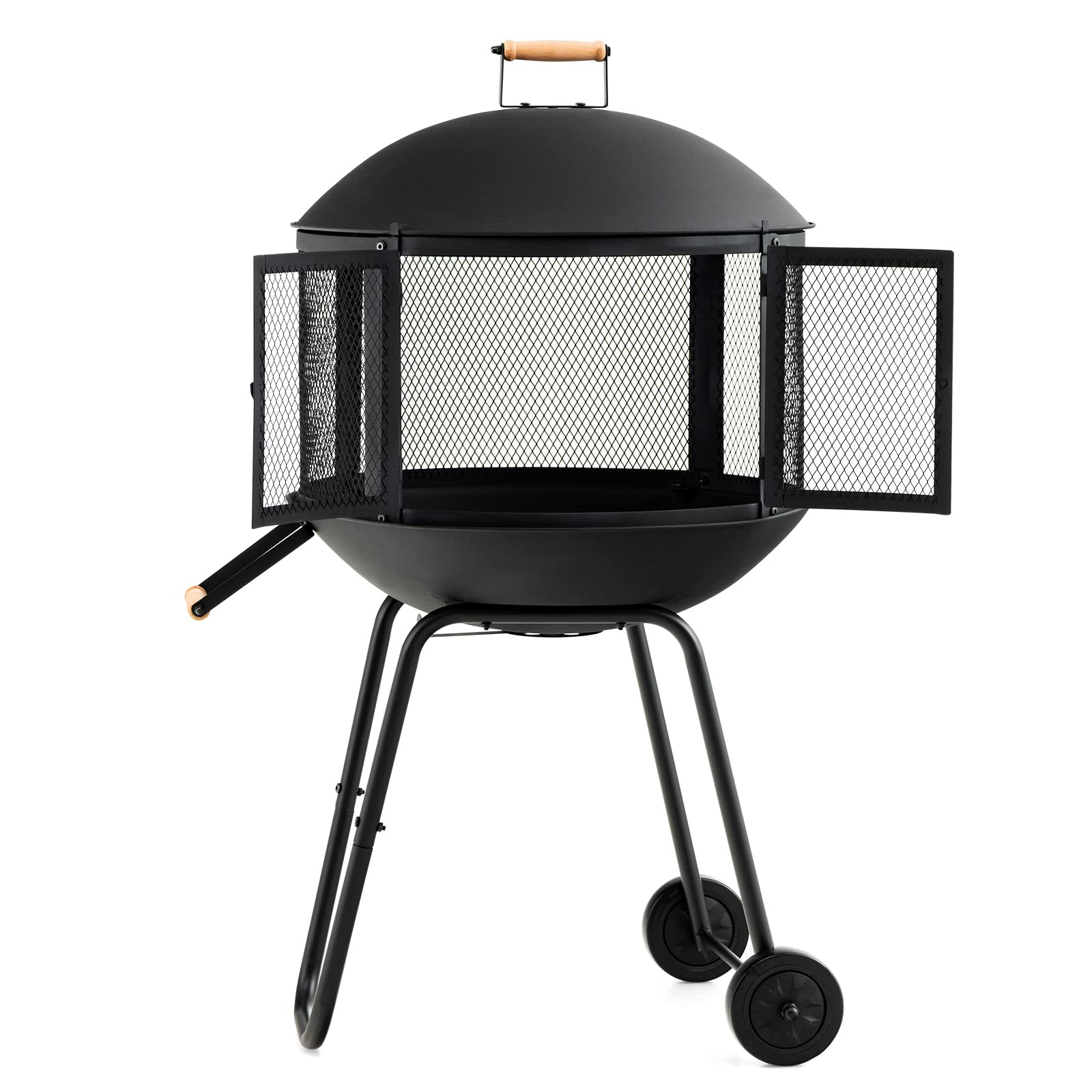 Giantex 28” Portable Fire Pit on Wheels - Mobile Wood Burning Firepit with Log Grate