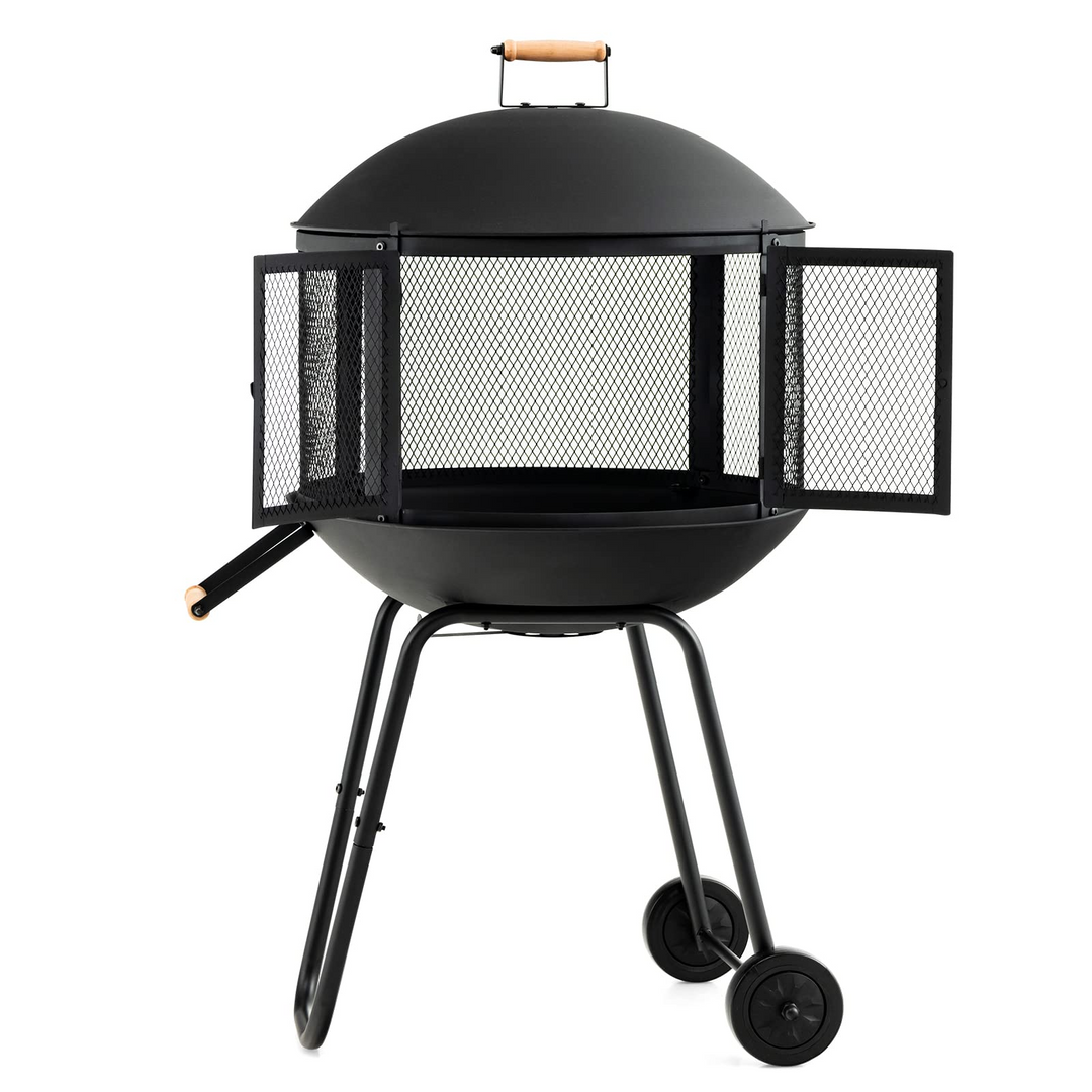 Giantex 28” Portable Fire Pit on Wheels - Mobile Wood Burning Firepit with Log Grate