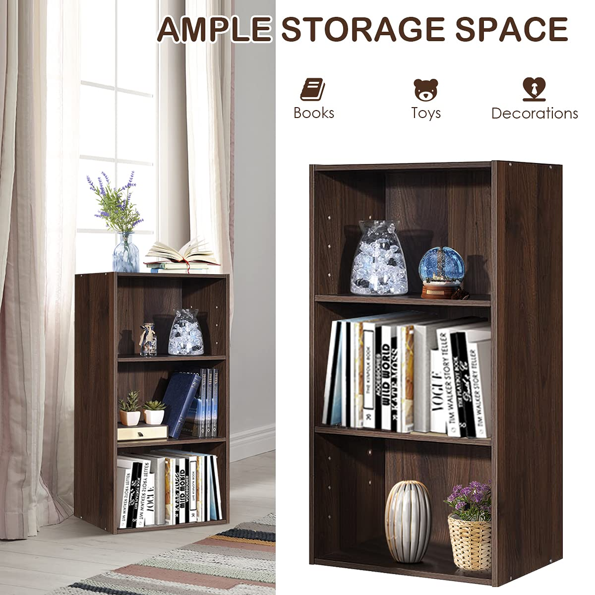 3 Shelf Bookcase Book Shelves Open Storage Cabinet