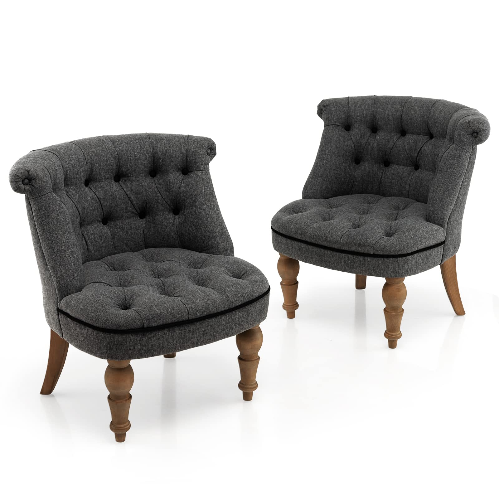 Giantex Accent Chair Set of 2, Single Sofa Chair with Tufted Backrests, Beech Wood Legs, Gray