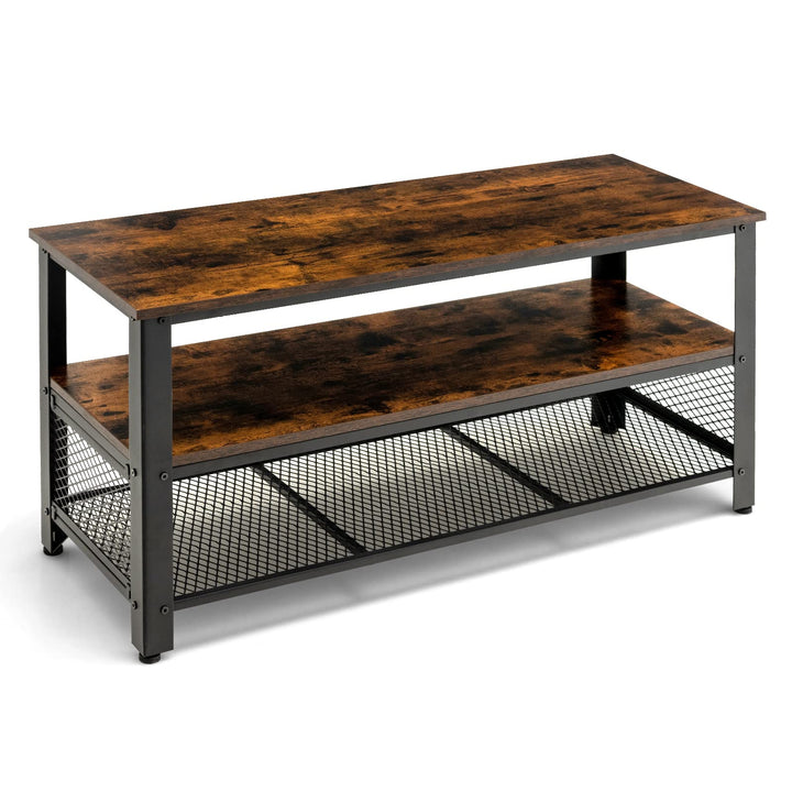 Giantex TV Stand for TV up to 50 Inches, 43.5 inch Wood Industrial TV Cabinet with 3-Tier Storage Shelves, Rustic Brown