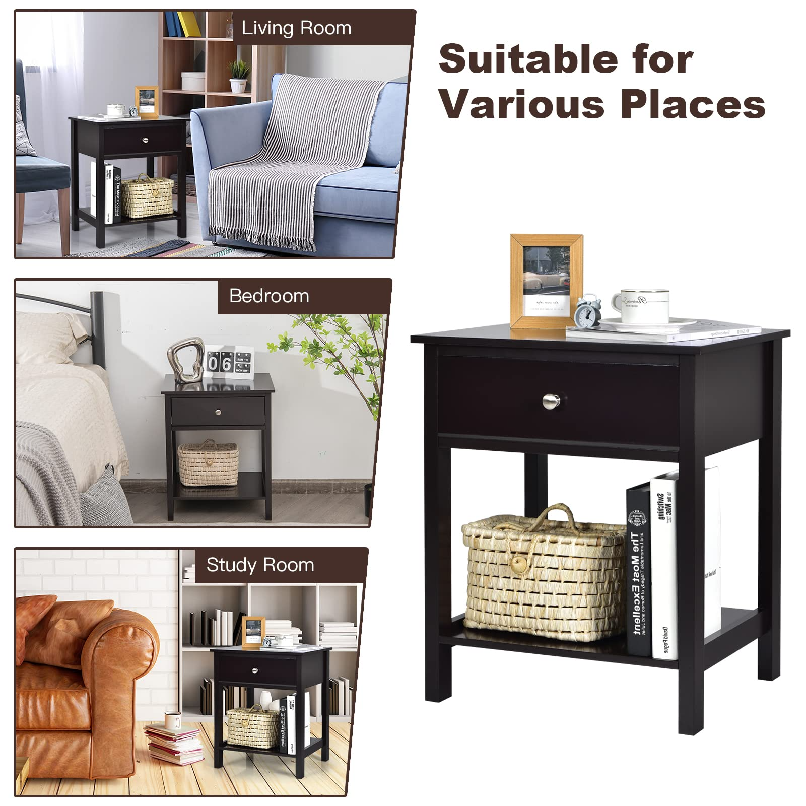 Multifunctional Bedside Sofa Side Table, Accent Home Furniture w/Stable Frame