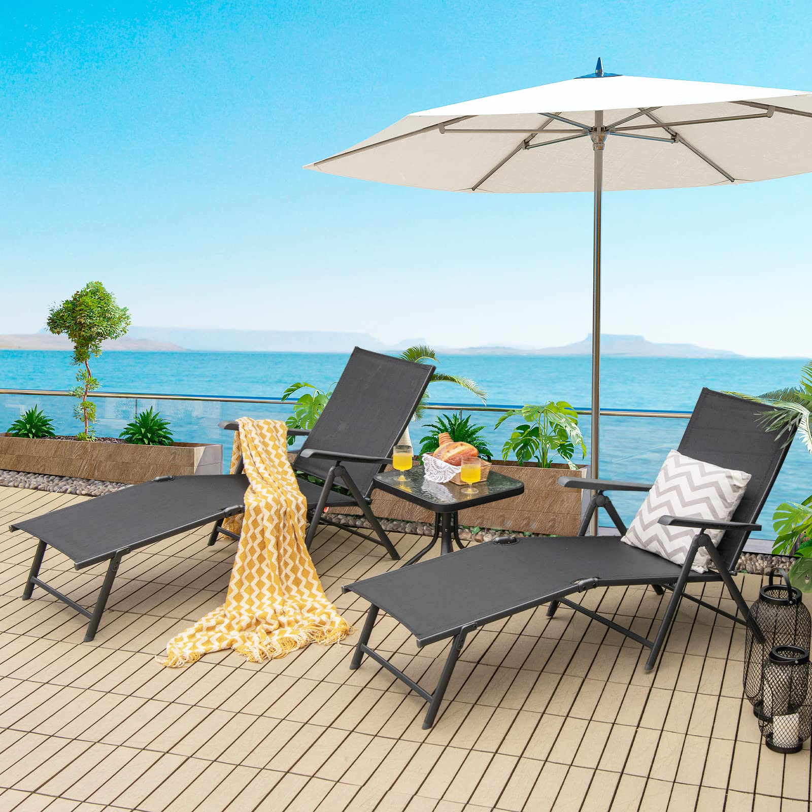 Outdoor Sunbathing Chair W/ 5-Position Backrest | Patio Lounge Chair