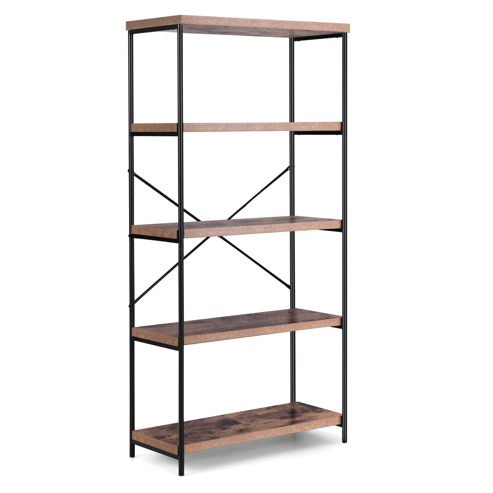 Giantex Industrial 5-Tier Wood Bookshelf - 63’’ Tall Open Storage Organizer Shelves with Anti-Tipping Device and Foot Pads