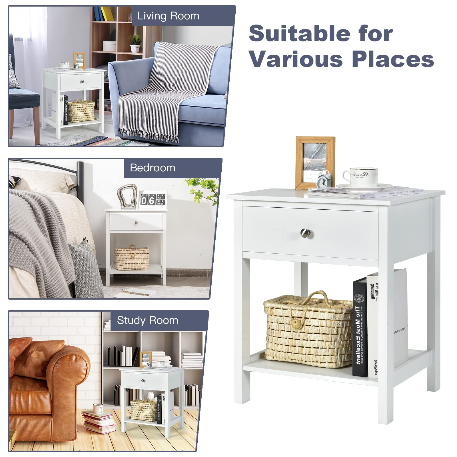 Multifunctional Bedside Sofa Side Table, Accent Home Furniture w/Stable Frame