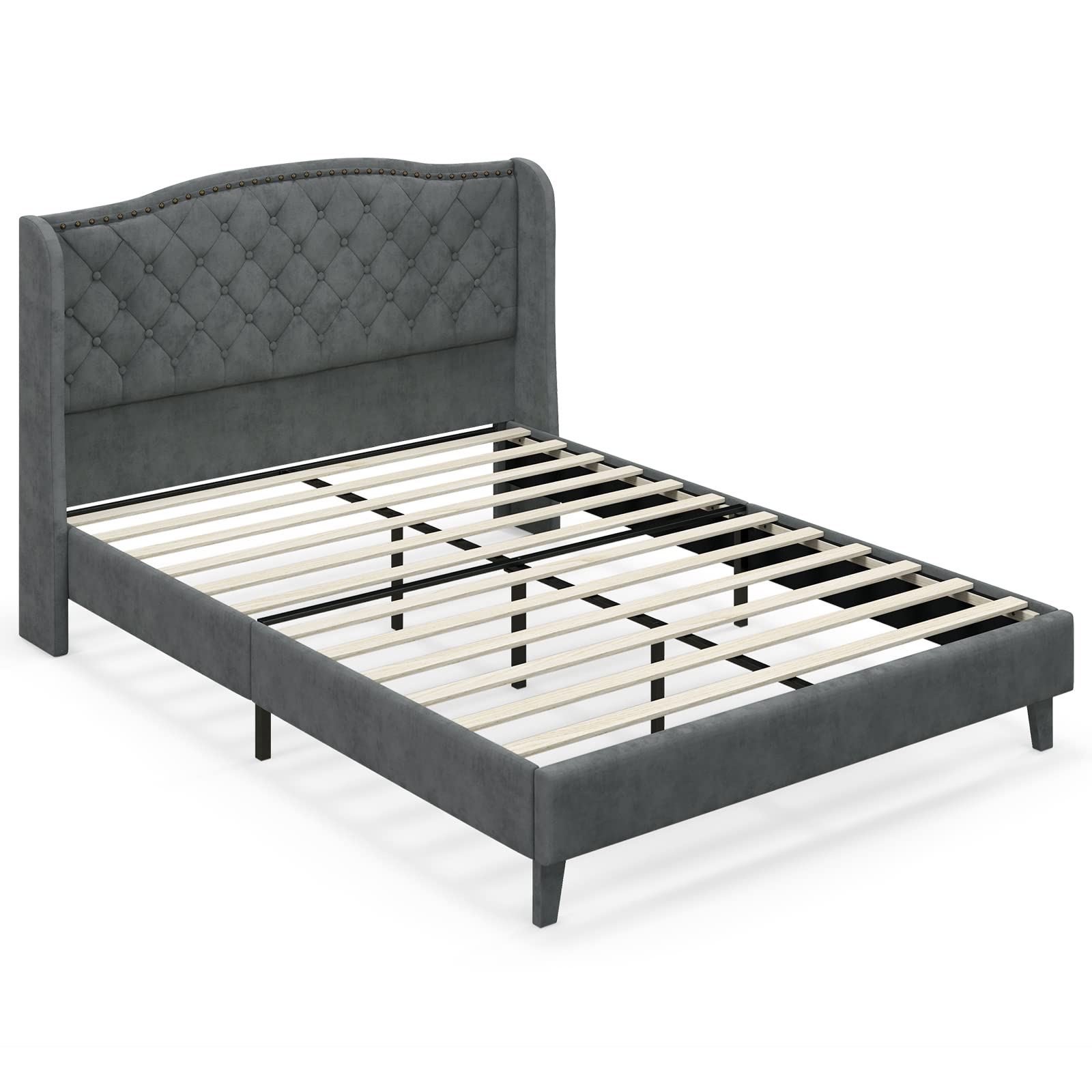 Giantex Velvet Upholstered Bed Frame