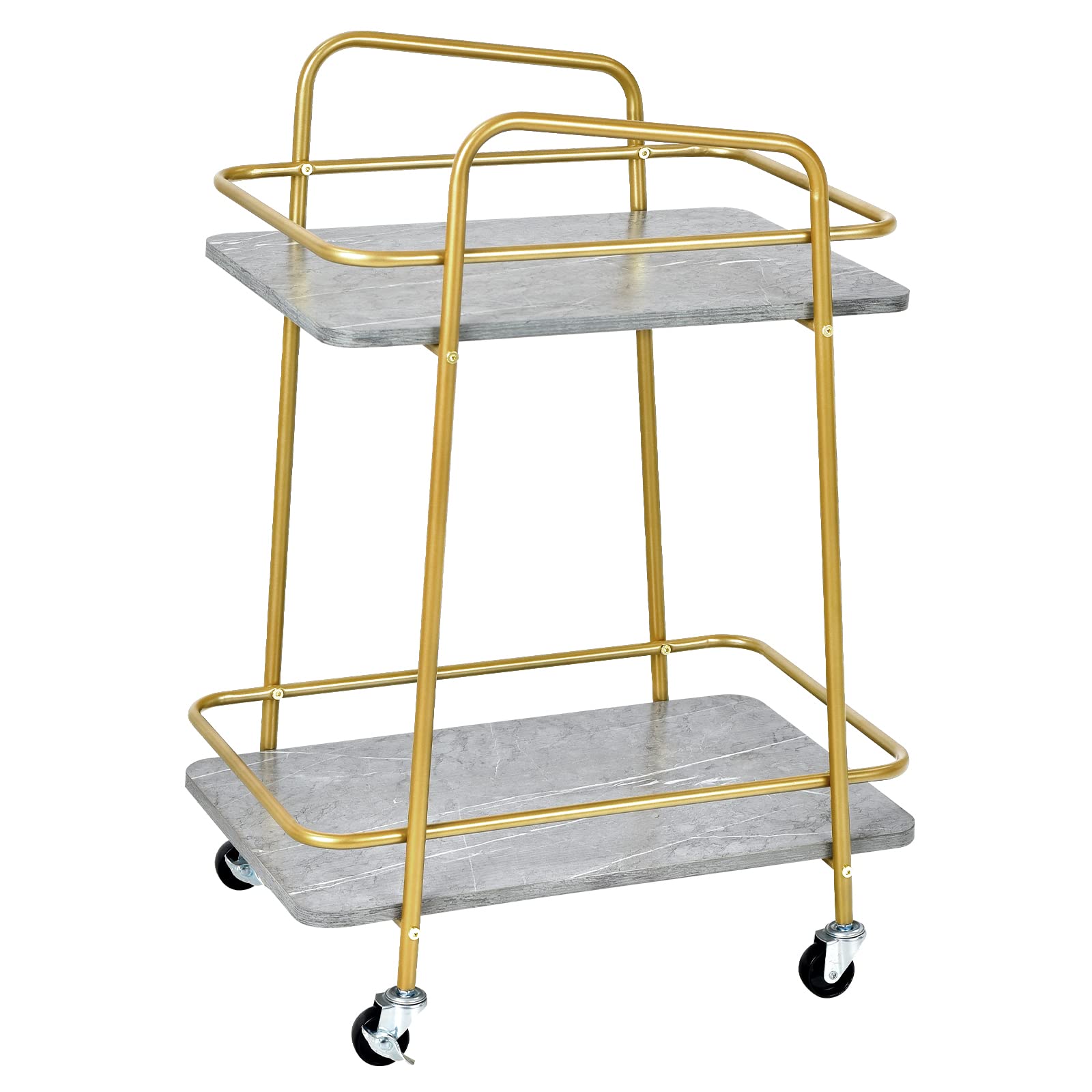 Giantex Gold Bar Cart, Island Service Cart, 2 Tier Storage Shelves with Guardrail for Dining Room Wine Coffee Bar