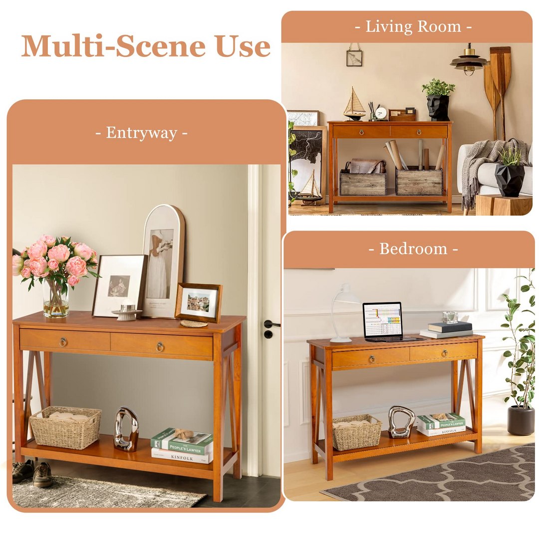 Console Table Entryway Sofa Side Table with 2 Drawers & Open Shelf