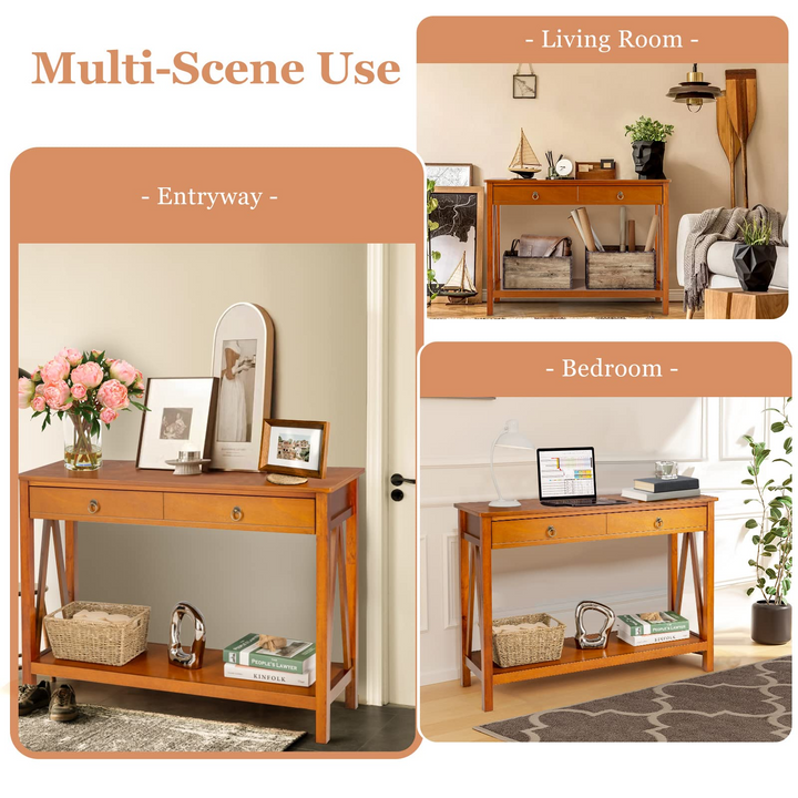 Console Table Entryway Sofa Side Table with 2 Drawers & Open Shelf
