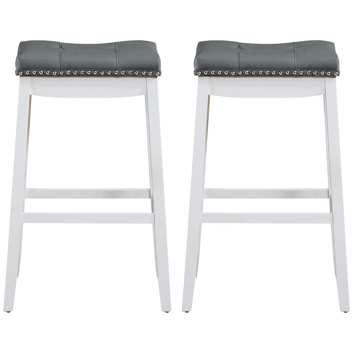 Backless Counter Stool with Footrest, Soft Seat Cushion