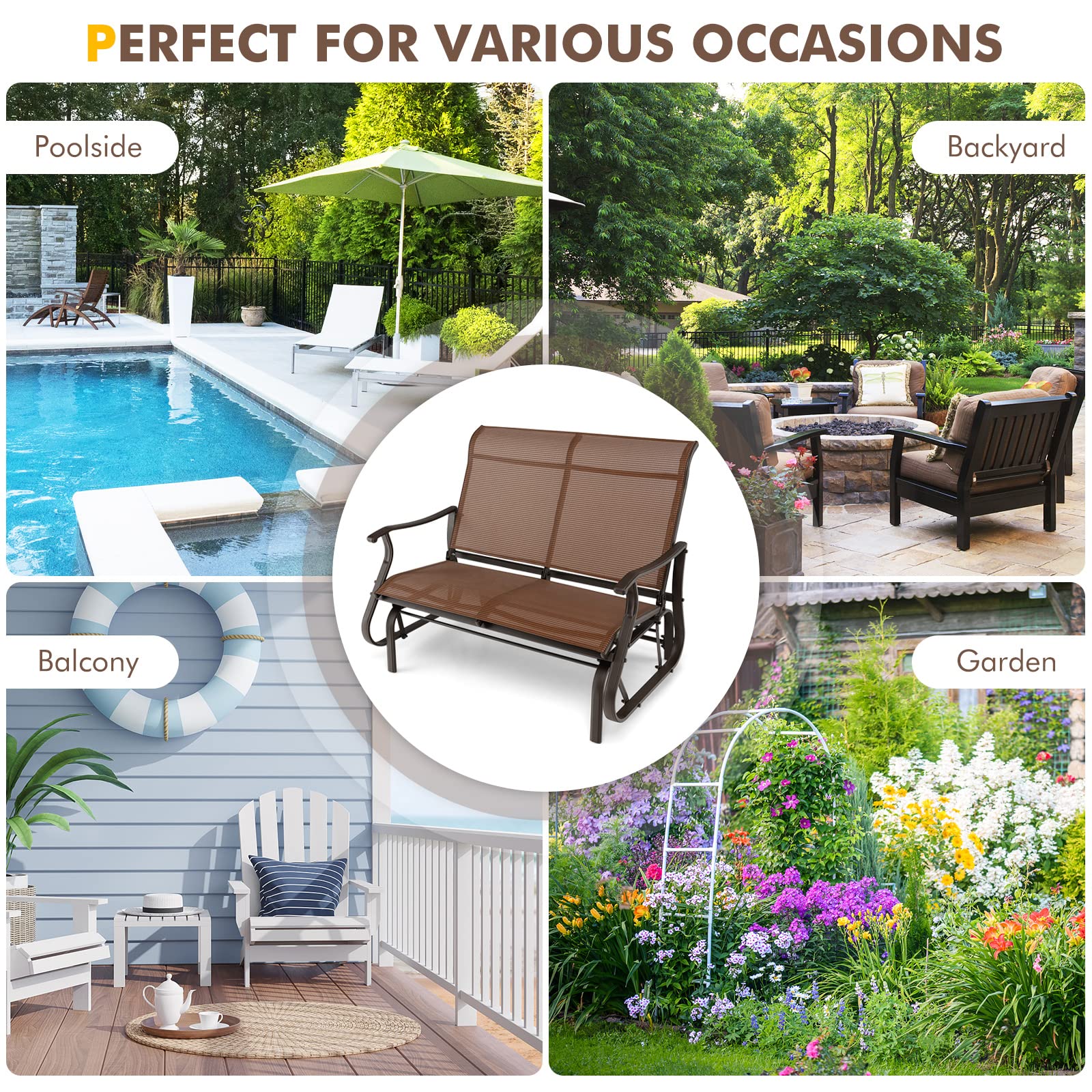 Giantex Outdoor Glider Bench Chair - Extra-Large 2 Person Loveseat