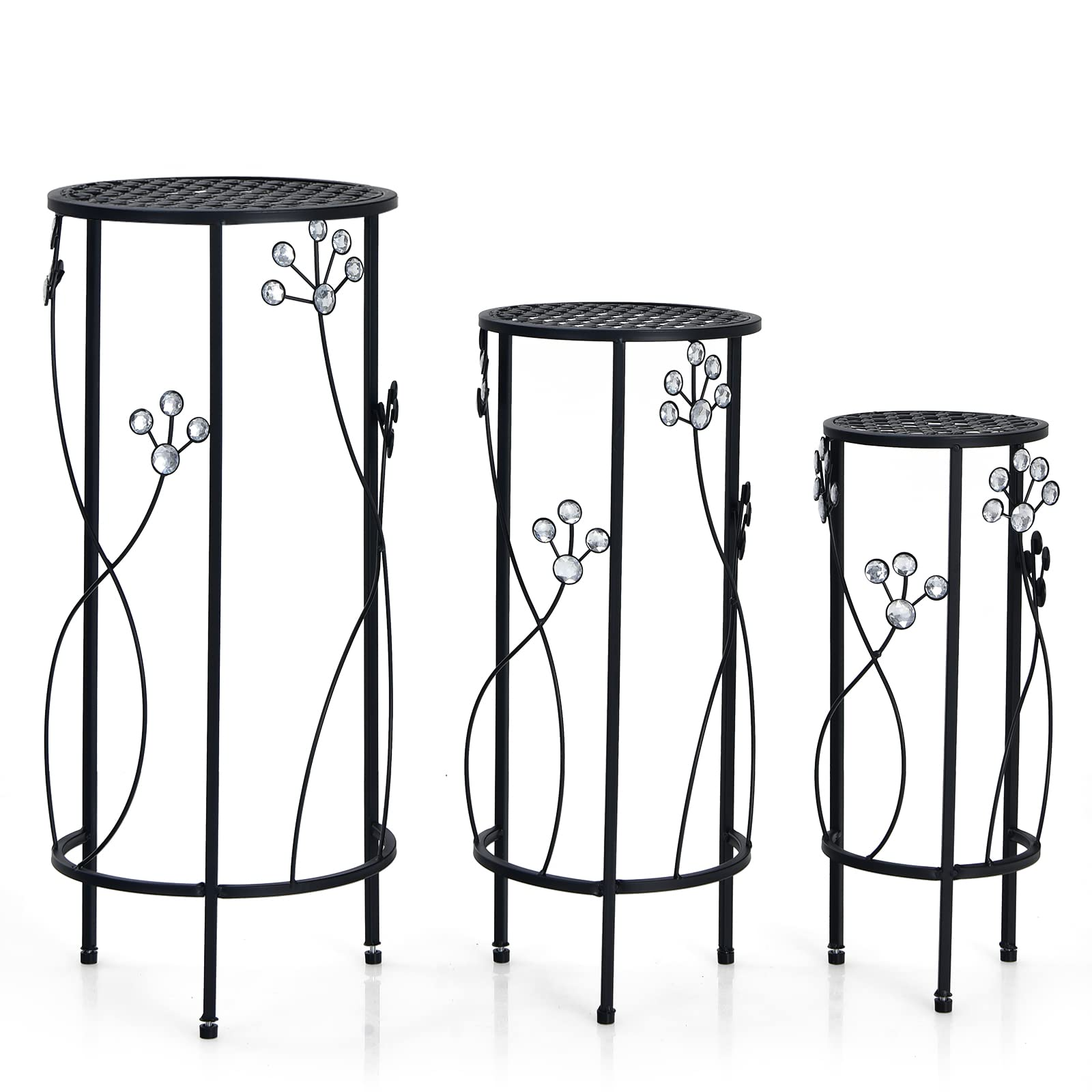3 Pieces Flower Pots Display Rack with Vines and Crystal Floral Design