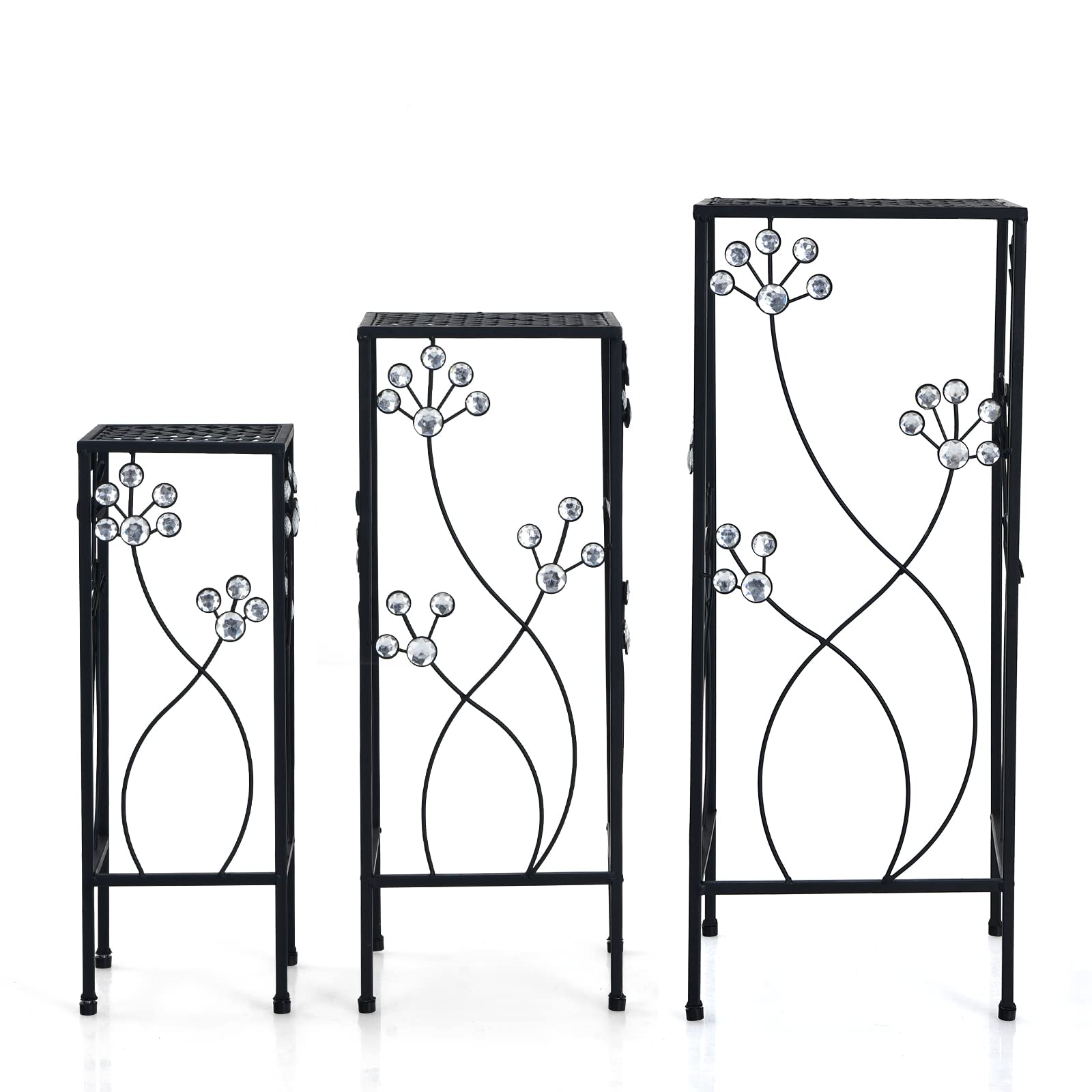 3 Pieces Flower Pots Display Rack with Vines and Crystal Floral Design