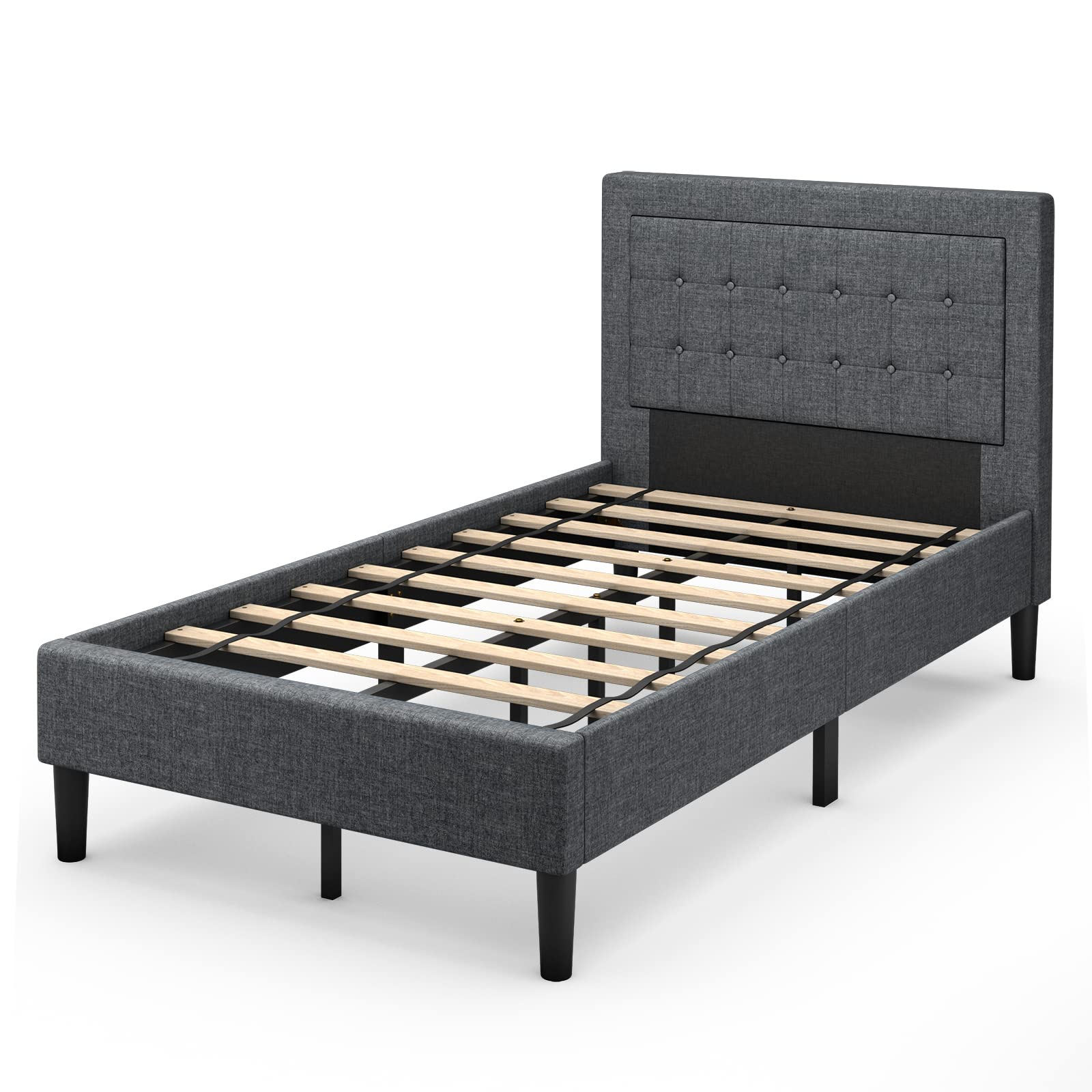 Modern Platform Bed w/Button Tufted Headboard | Upholstered Bed Frame