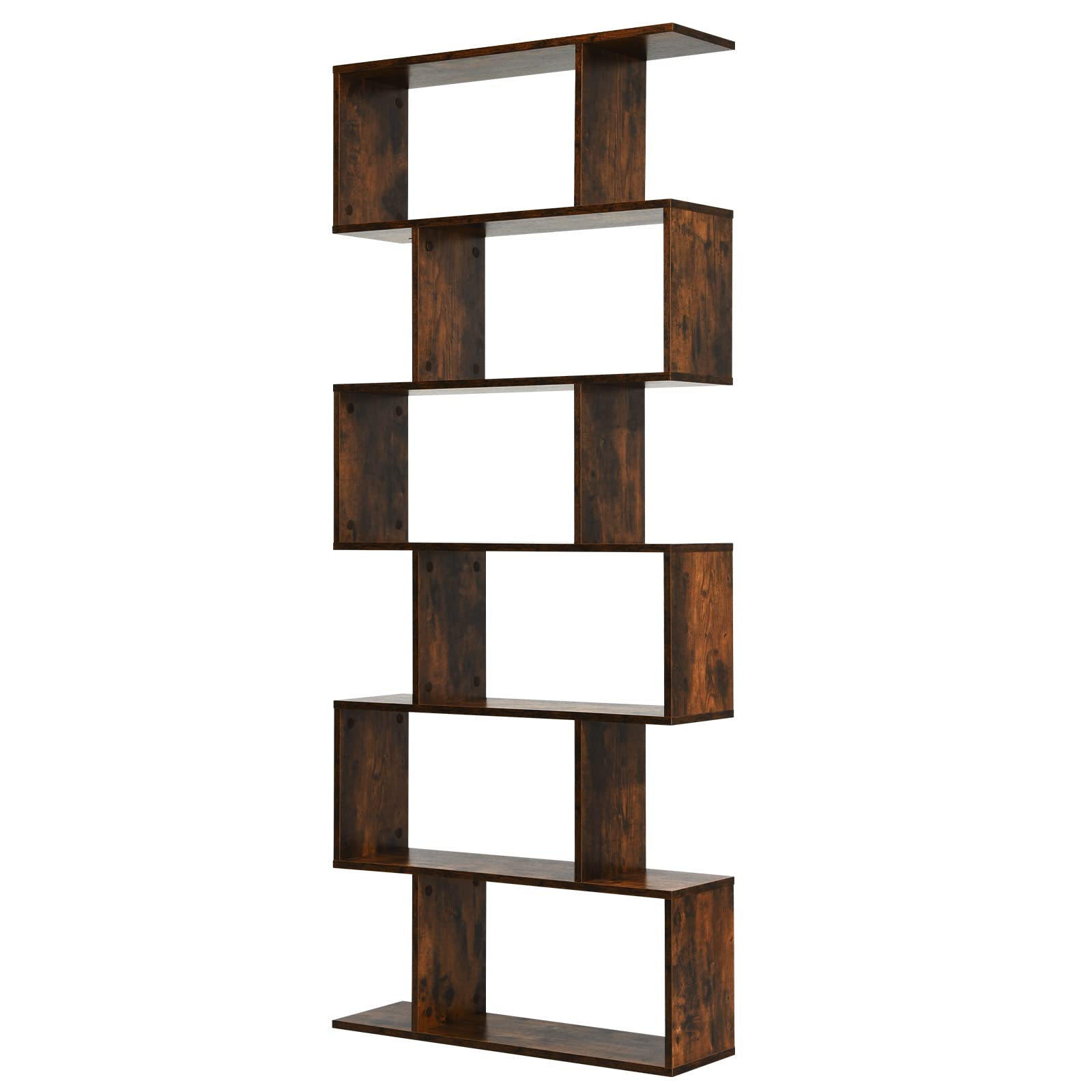 Giantex Geometric Bookcase Rustic, Solid Wood S-Shaped Bookshelf