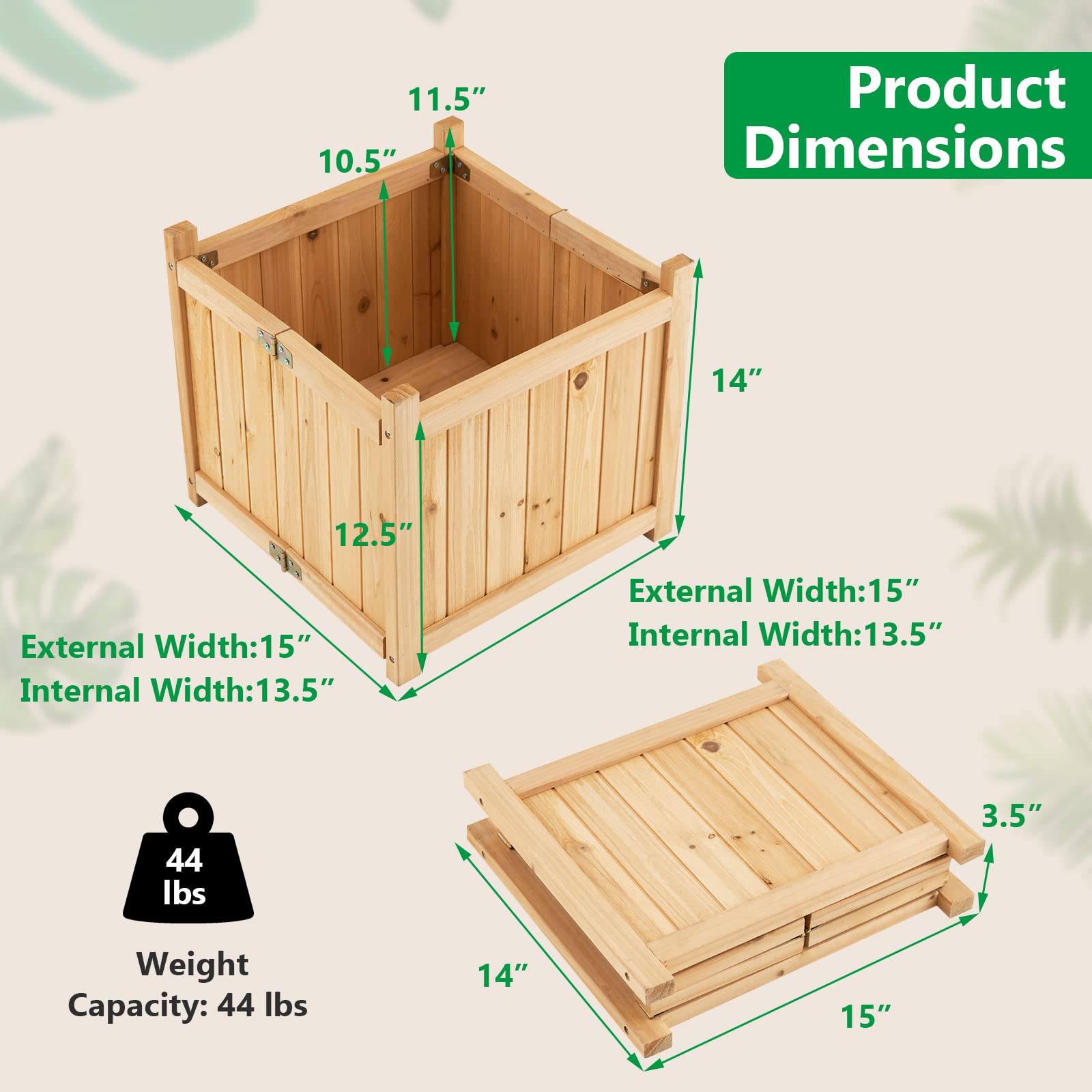 Giantex 15” Planter Raised Garden Bed - Wooden Planting Box, Outdoor Folding Square Planter