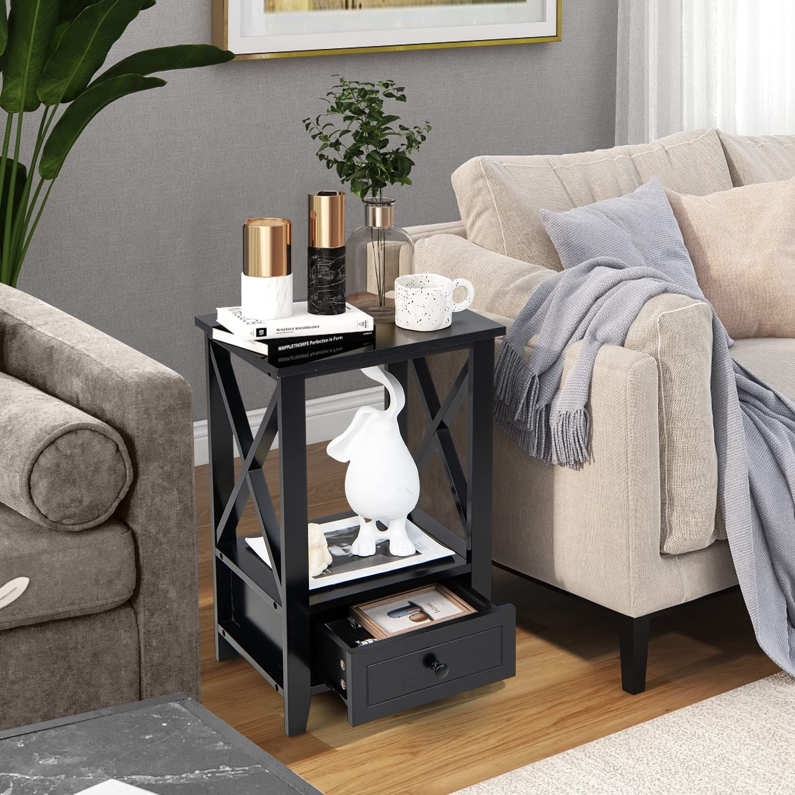 Giantex Modern X-Design Nightstand Set