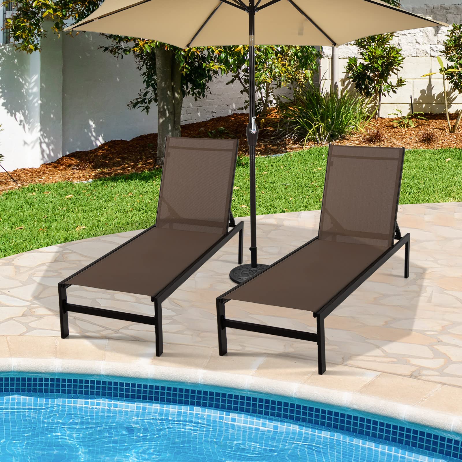 Giantex Patio Chaise Lounge Chair, Outdoor Sunbathing Chair Lawn Reclining Lounger with 6 Adjustable Position