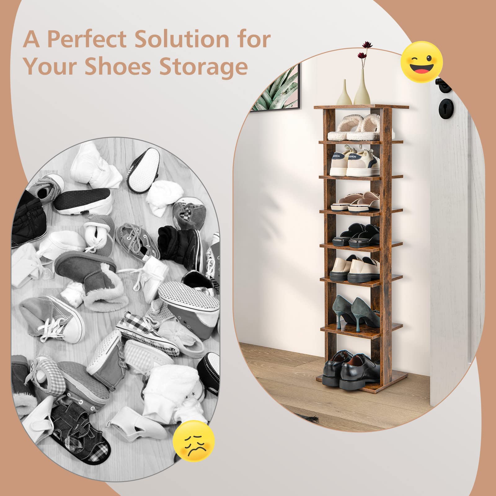 Giantex 7-Tier Vertical Shoe Rack, Corner Shoe Storage Organizer for 7 Pairs, Freestanding Narrow Shoe Rack