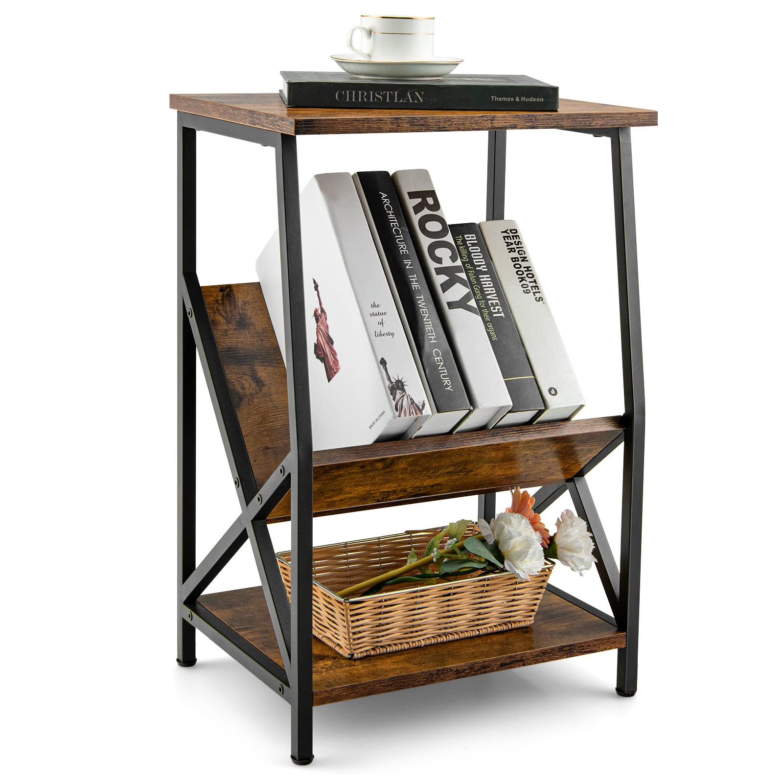 3-Tier End Table, Industrial Side Table w/Storage Rack