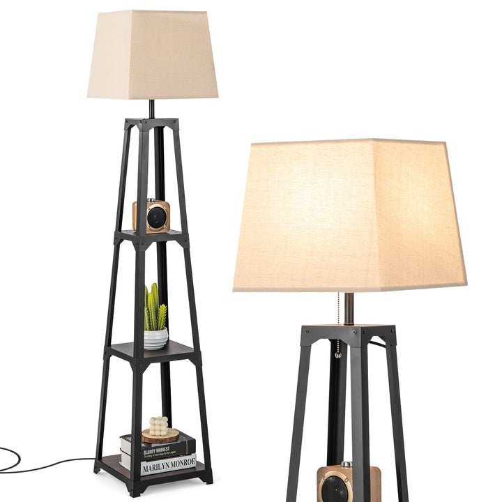Giantex Shelf Floor Lamp - 3-Tier 63" Tall Modern Corner Standing Lamp with Linen Lampshade