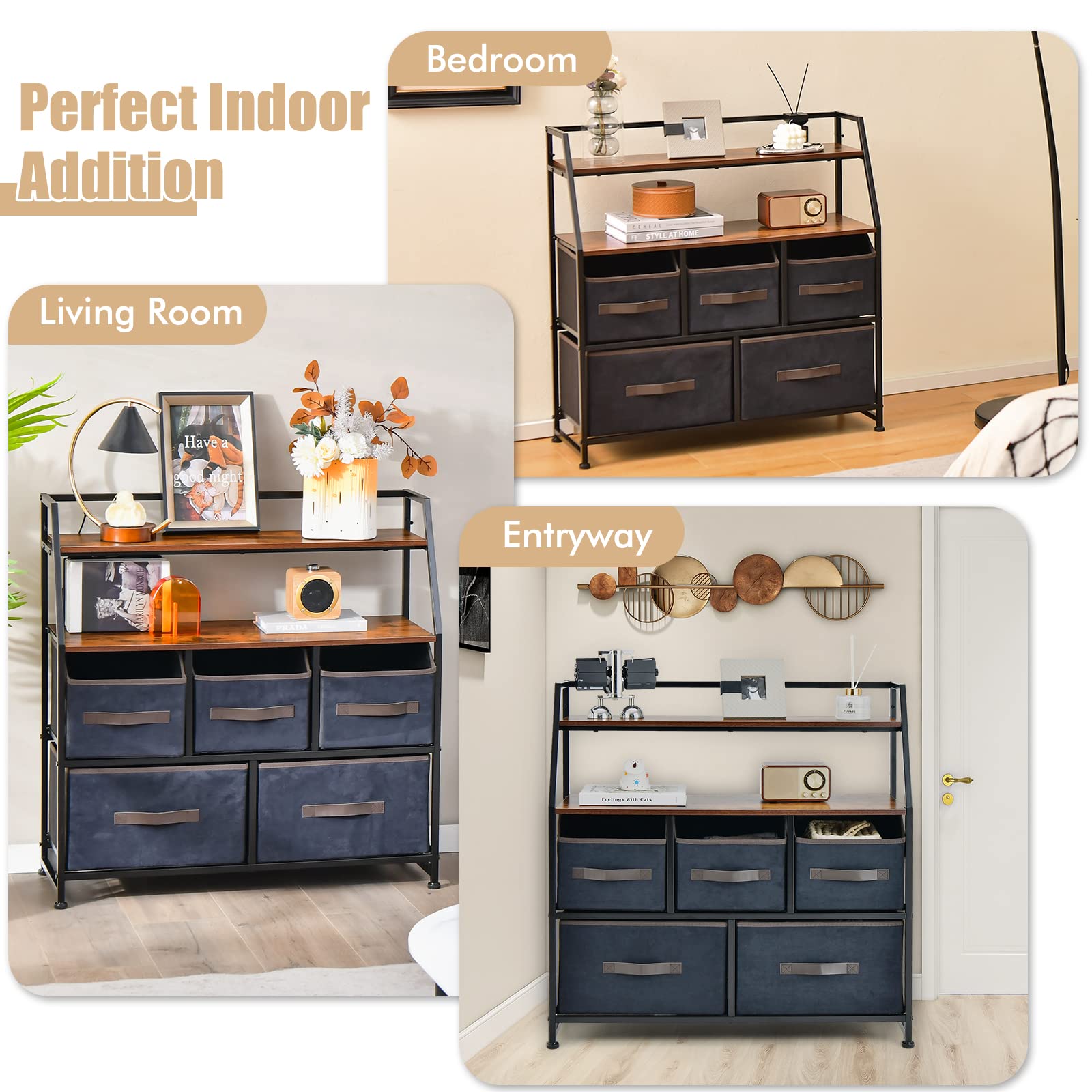 Giantex 5-Drawer Storage Dresser Organizer - Drawer Unit with Top Shelf, Anti-Toppling Design