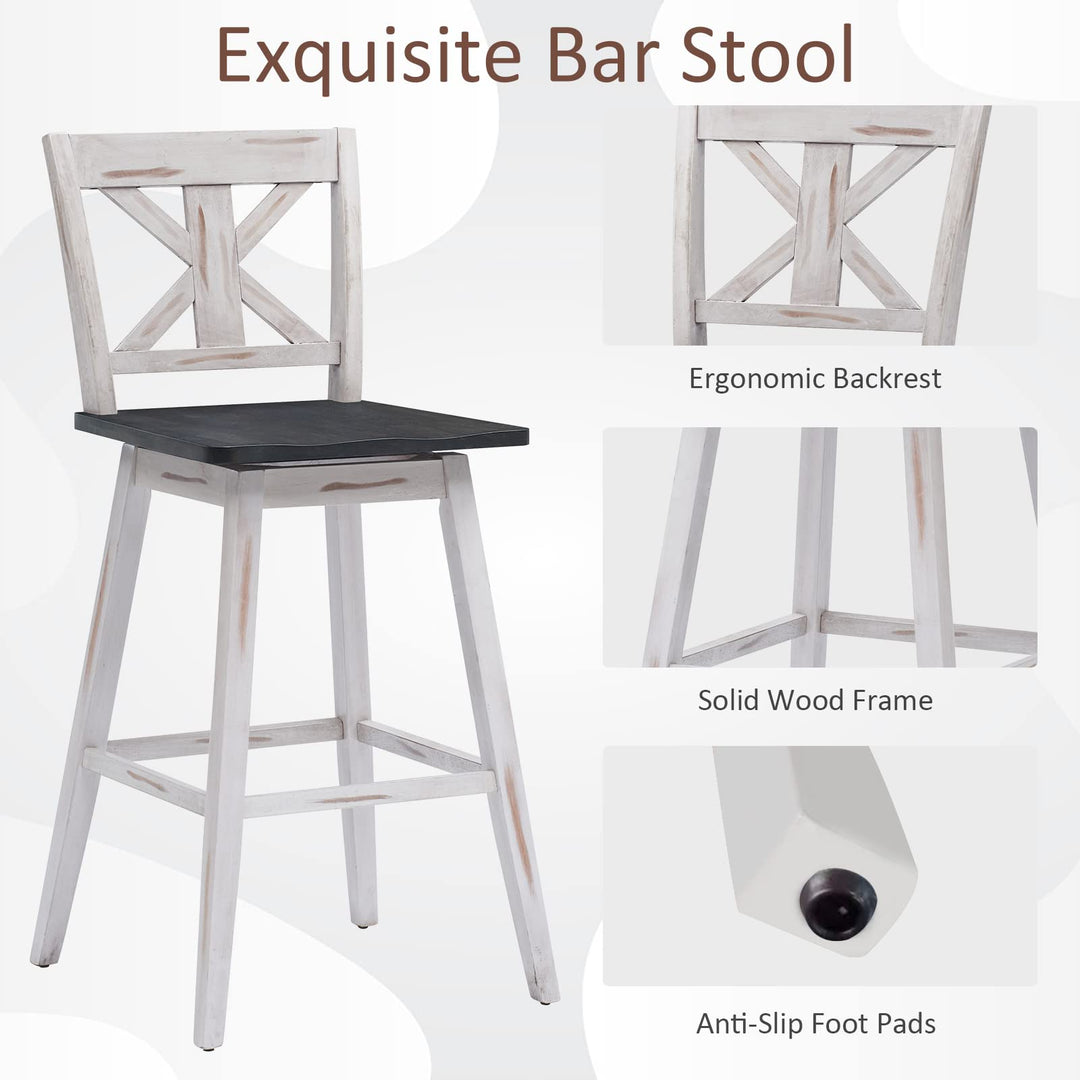 360 Degree Rubber Wood Bar Chairs, Vintage Bar Stools for Home, Restaurant & Pub