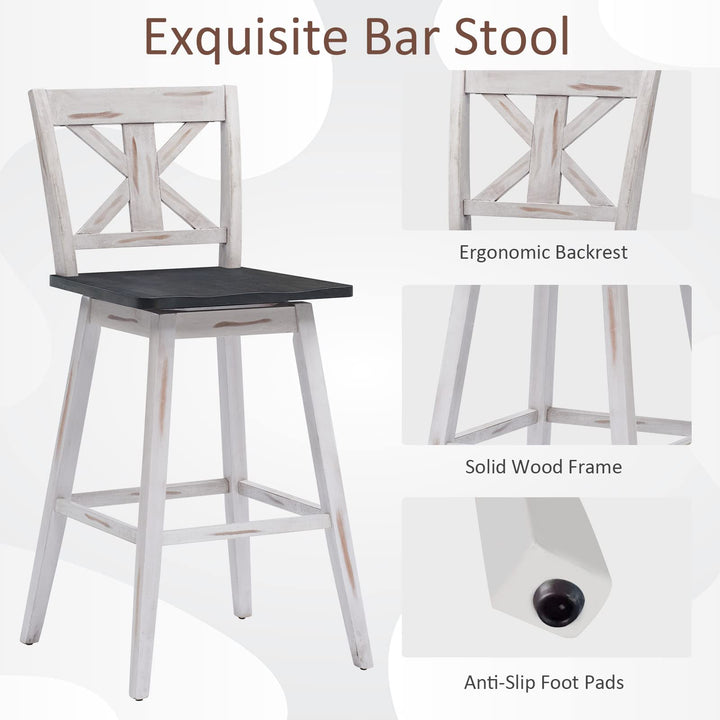 360 Degree Rubber Wood Bar Chairs, Vintage Bar Stools for Home, Restaurant & Pub