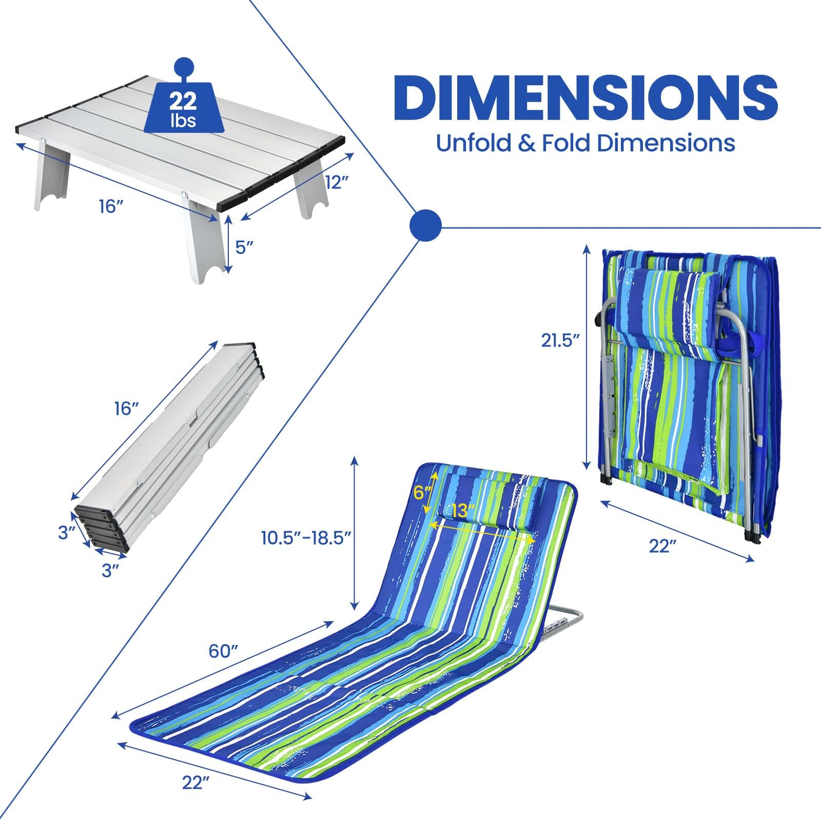 Giantex Beach Chairs for Adults 2 Pack Set with Side Table