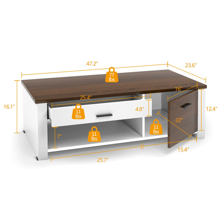 Modern Couch Table with Front & Back Drawers & Compartments, 47.2"x23.6"x16.1"