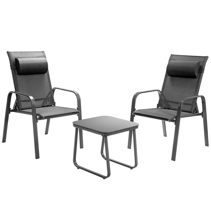 Giantex Stackable Patio Chairs with Adjustable Backrest Headrest, 3 Pieces