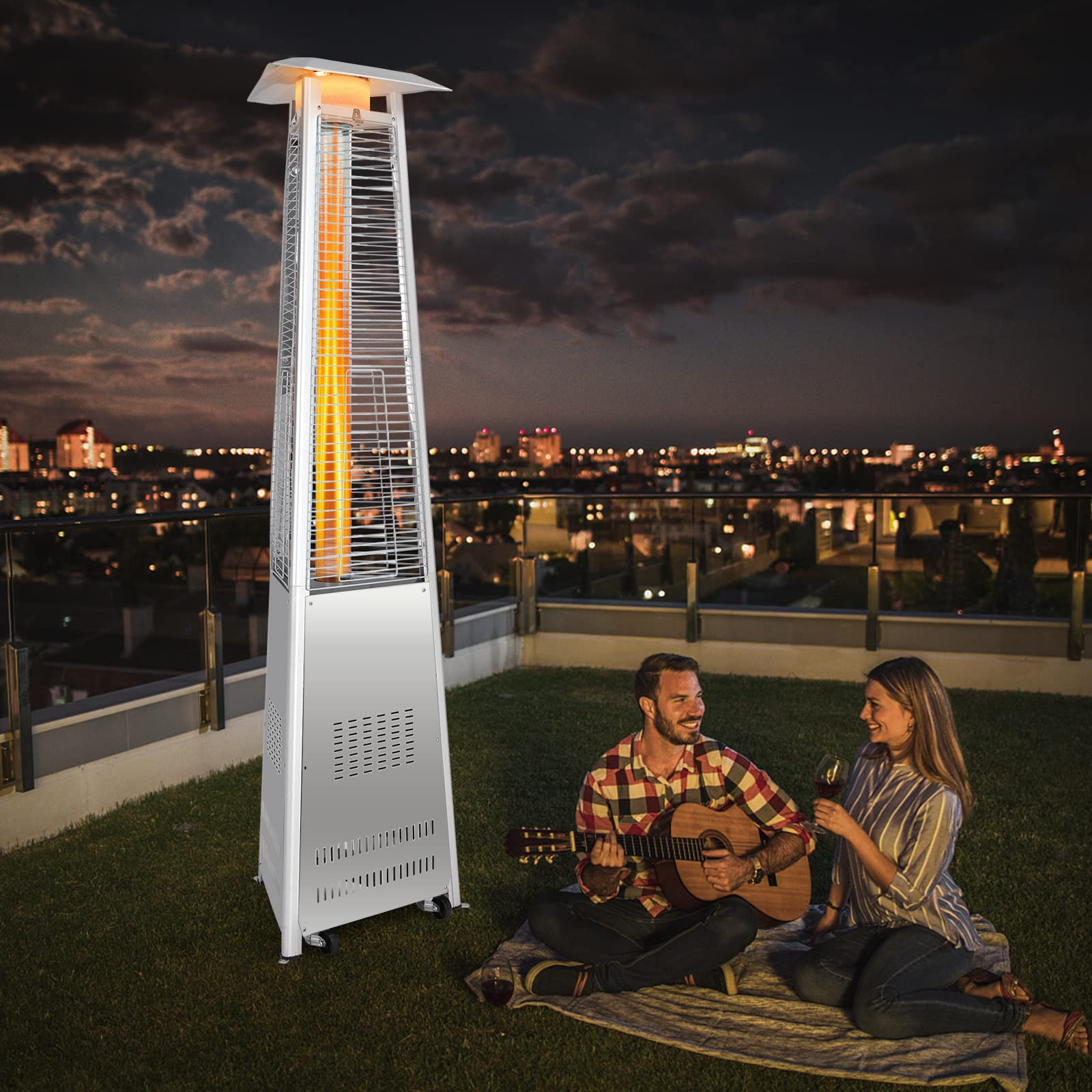 Outdoor Heater with Tip-Over & Flameout Protection for Backyard, Garden (Silver)