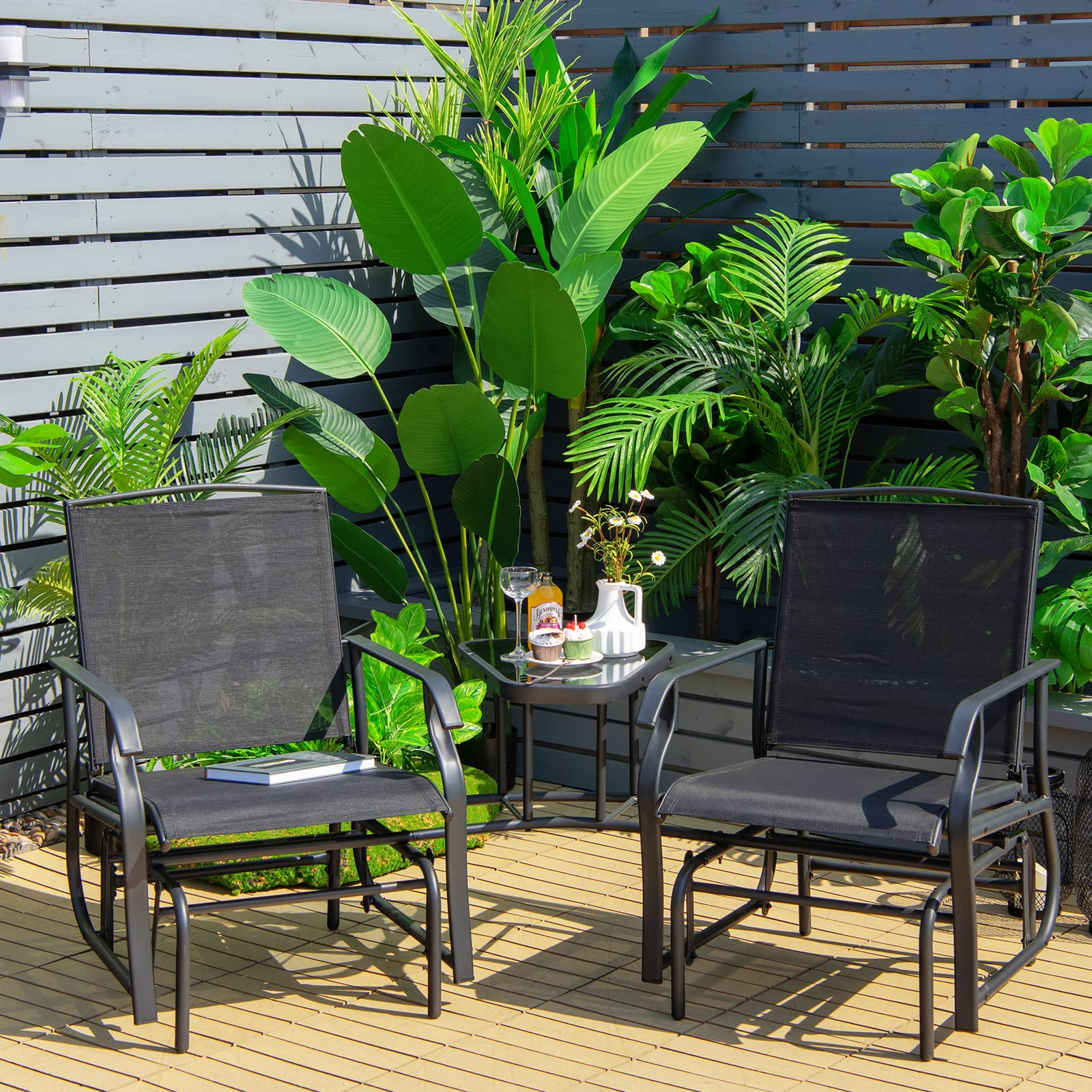 Giantex Outdoor Glider Chairs with Table & Umbrella Hole