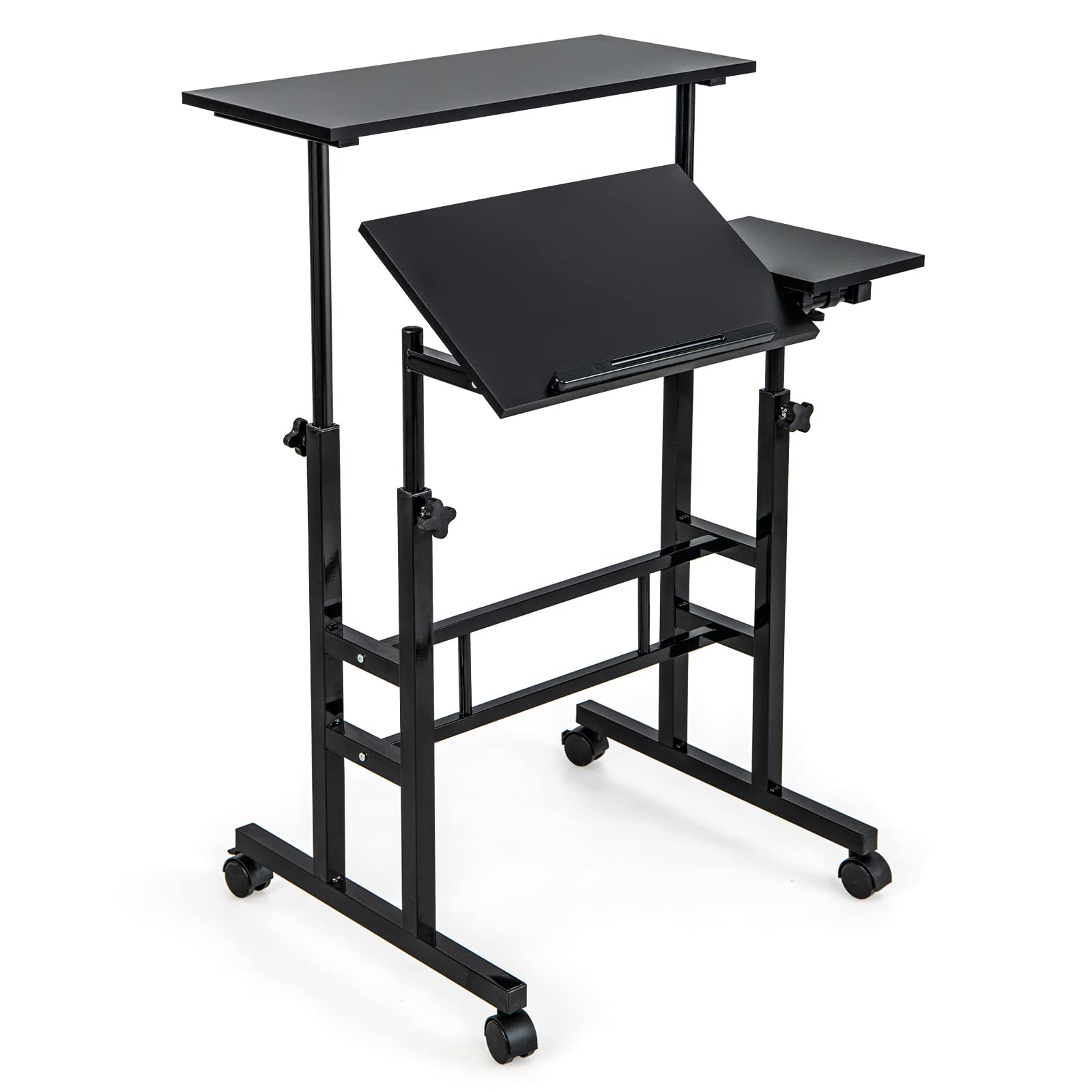 Giantex Mobile Stand up Desk Adjustable, Rolling Standing Laptop Cart Sit Stand Desk with 2 Tilting Desktops(Black)