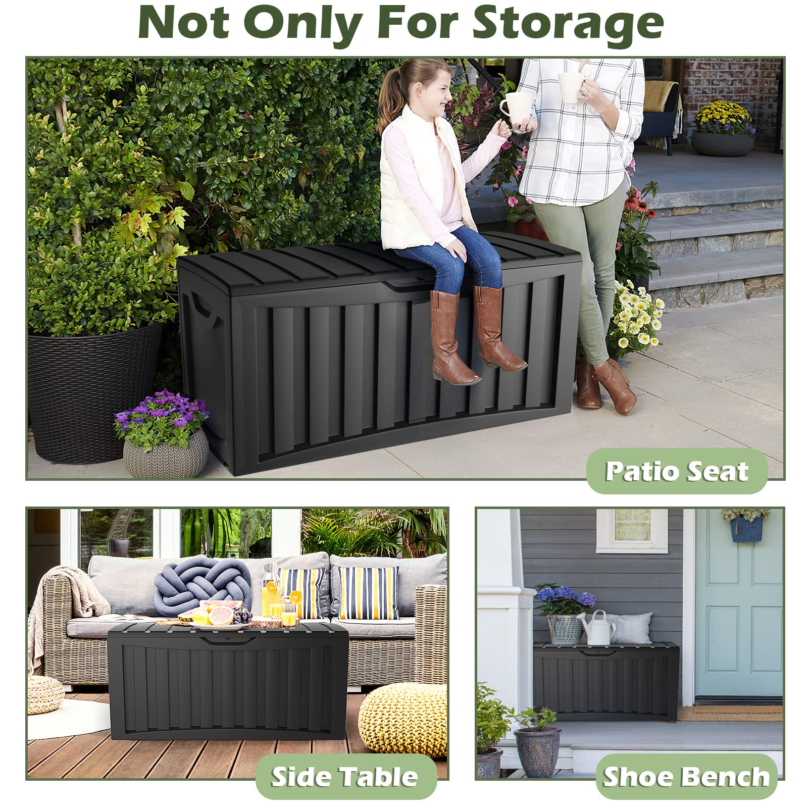 Giantex 90-Gallon Outdoor Storage Box - Outside Storage Box with Built-in Rollers & Recessed Handles, Black