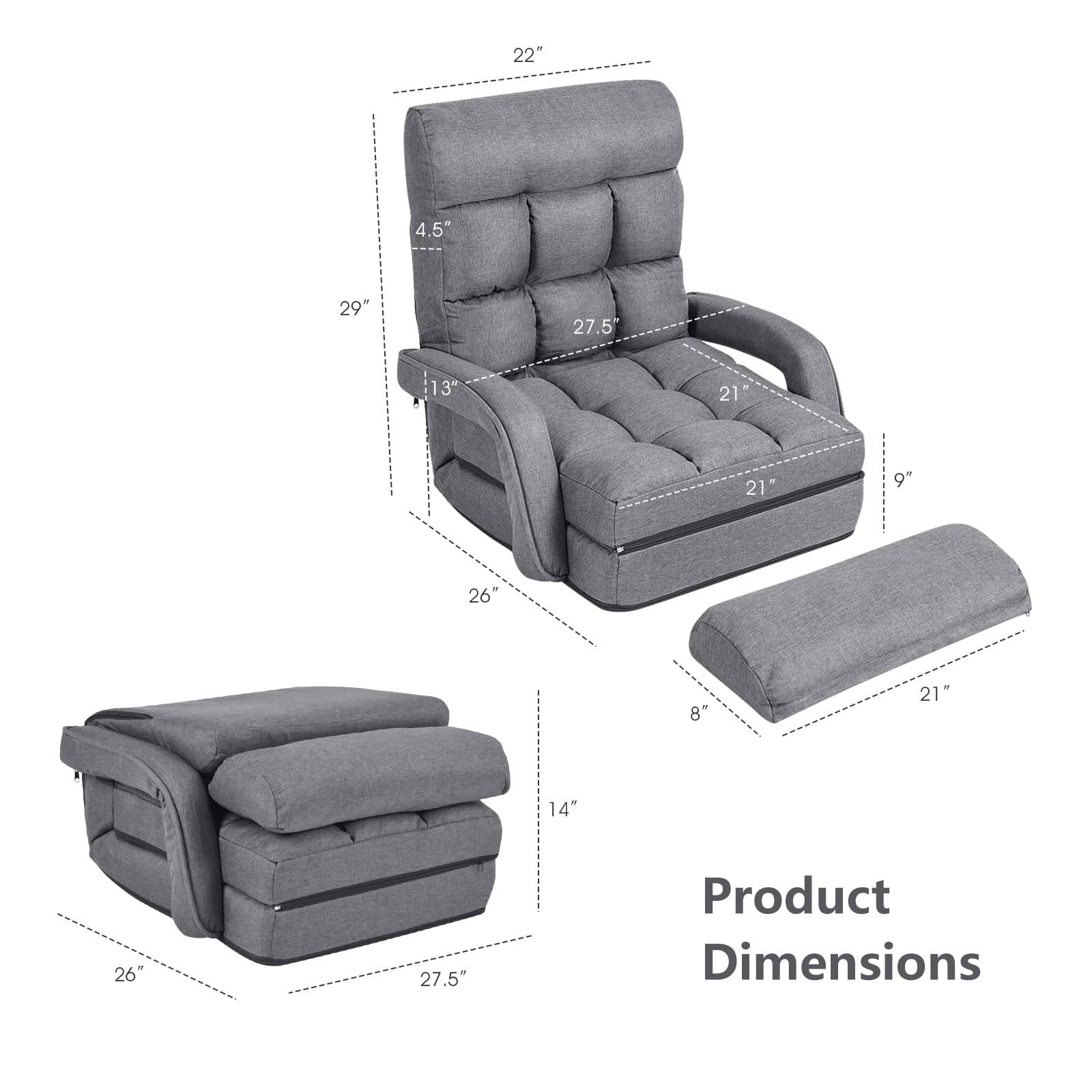 Updated Folding Lazy Sofa Floor Chair Sofa Lounger Bed