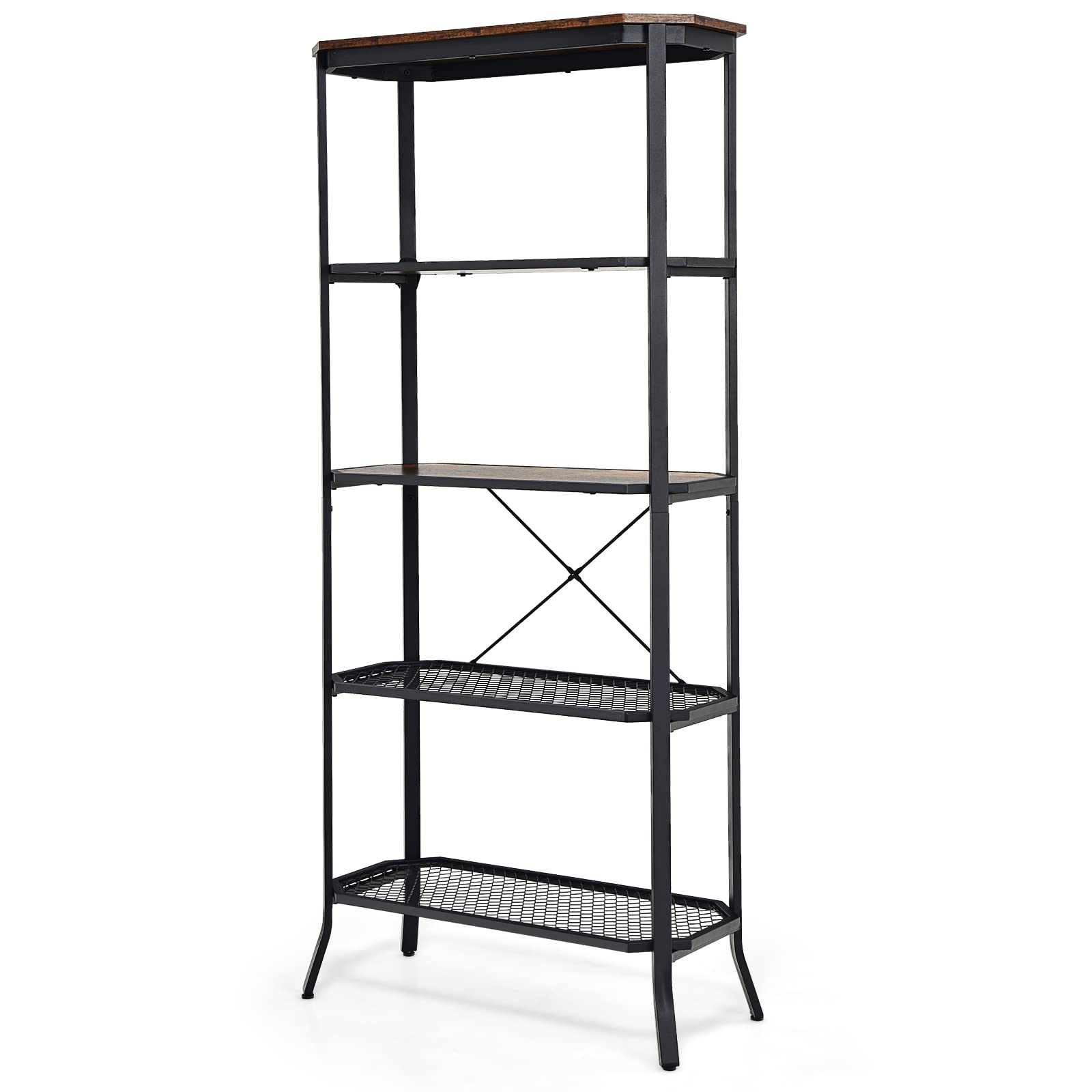 Giantex Industrial Bookshelf, 5-Tier Vintage Bookcase