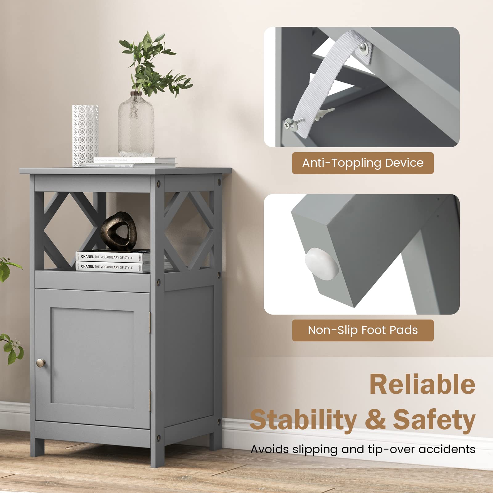 Giantex Bathroom Floor Storage Cabinet - Versatile Small Towel Cabinet with Door and Shelf