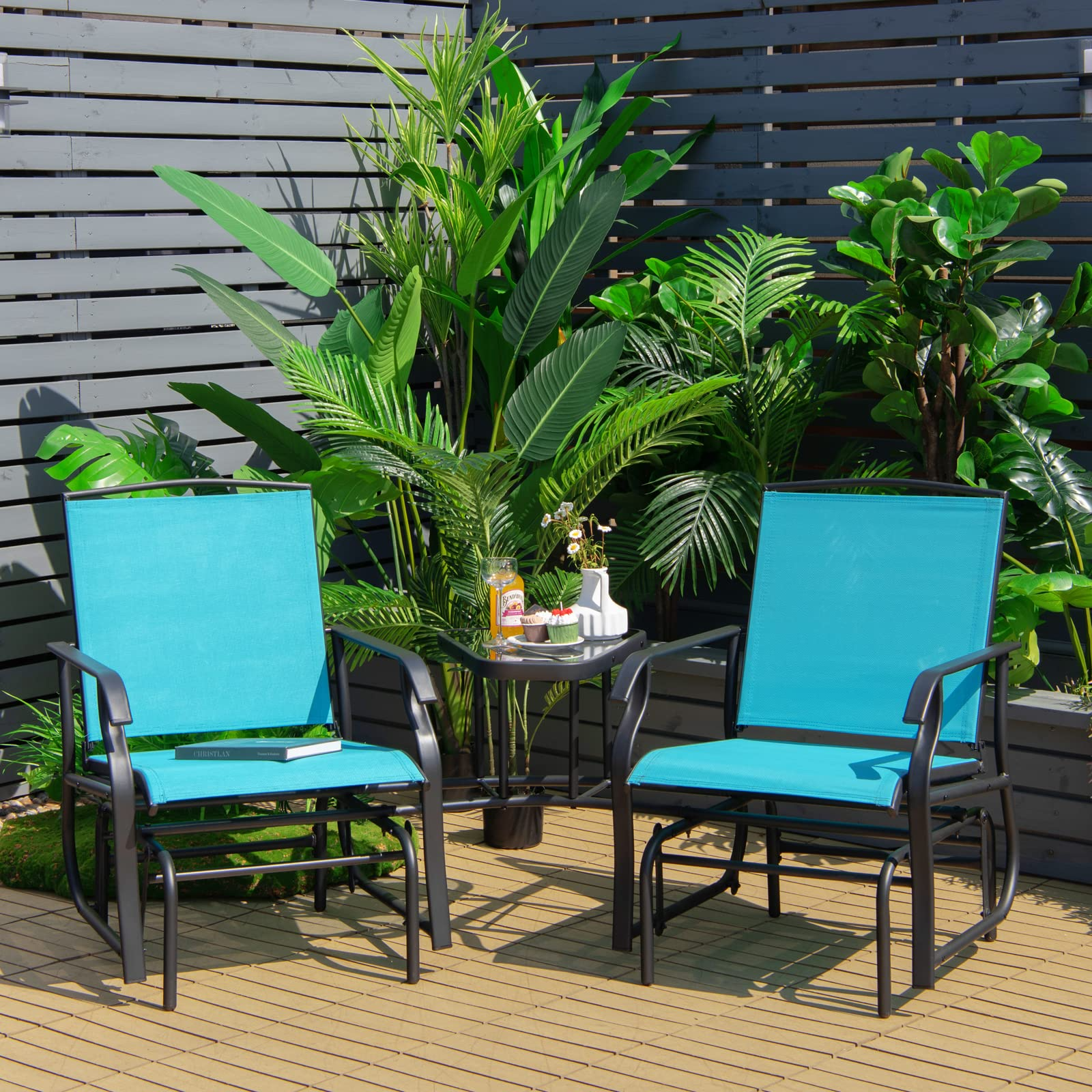 Giantex Outdoor Glider Chairs with Table & Umbrella Hole