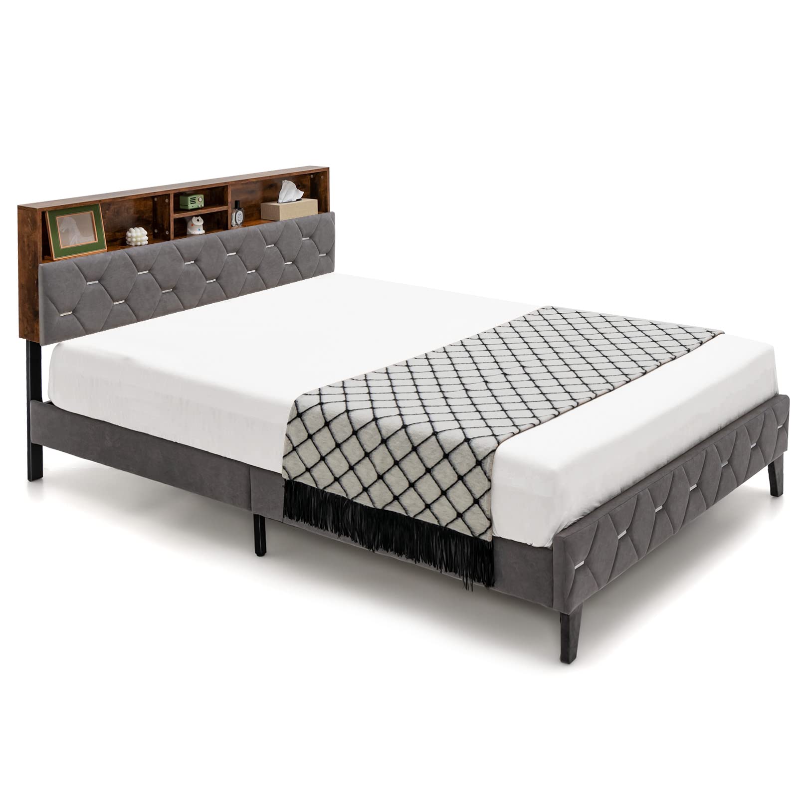 Giantex Full Size Bed Frame with Storage Headboard