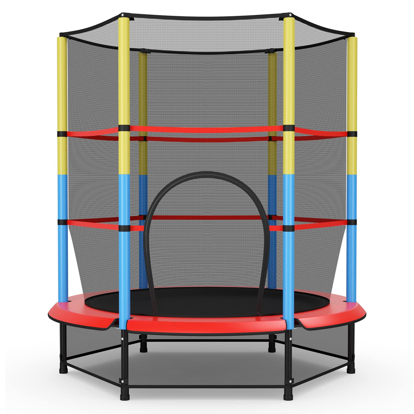 55" Kids Trampoline  with Safety Enclosure Net & Spring Pad