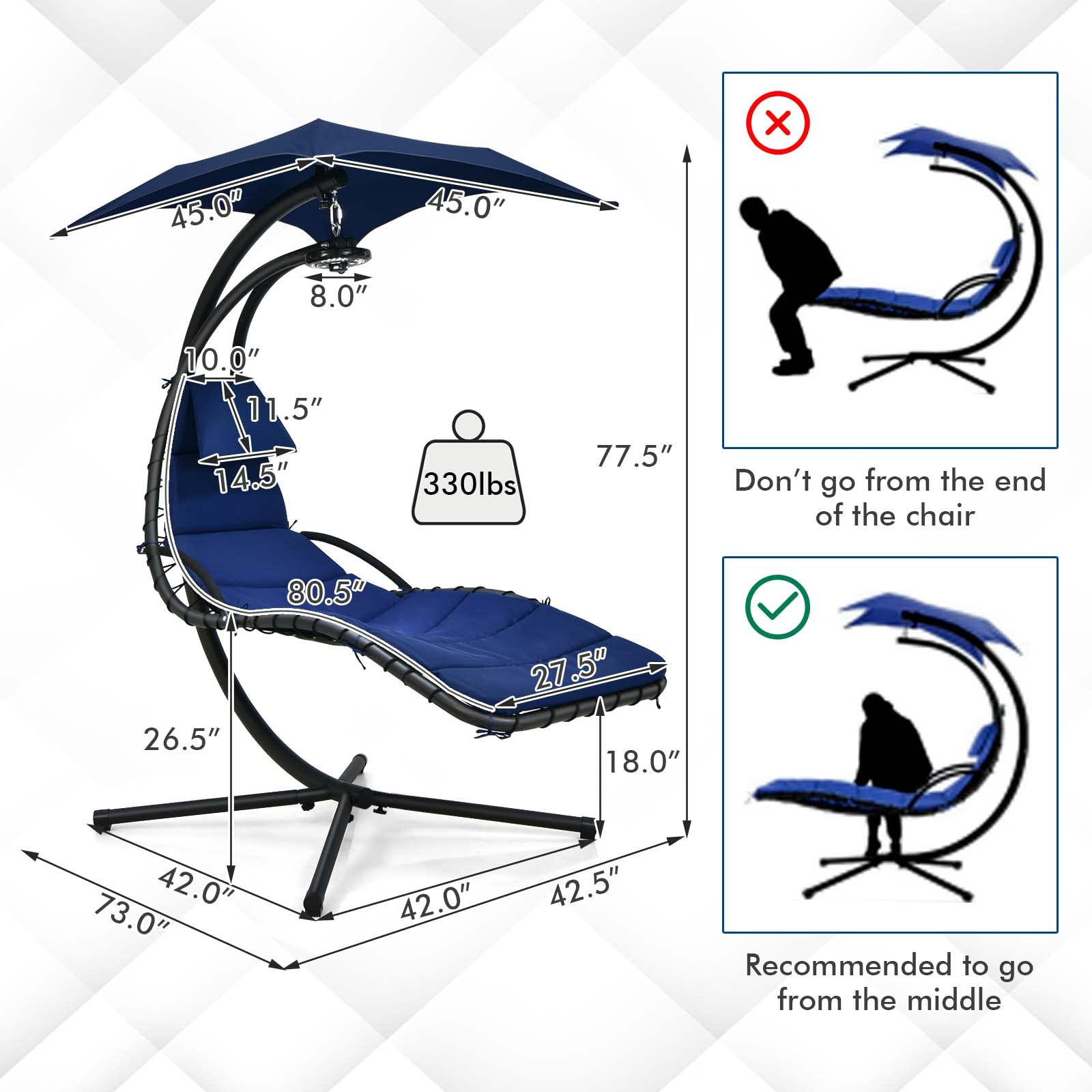 Giantex Hanging Chaise Outdoor Lounge Chair Porch Swing Hammock Chair with Arc Stand