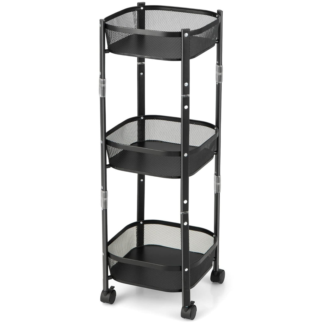 Giantex 3-Tier Fruit Vegetable Basket - 35" One-Second Folding Metal Wire Storage Basket with Wheels