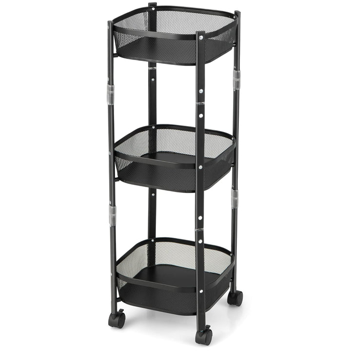 Giantex 3-Tier Fruit Vegetable Basket - 35" One-Second Folding Metal Wire Storage Basket with Wheels