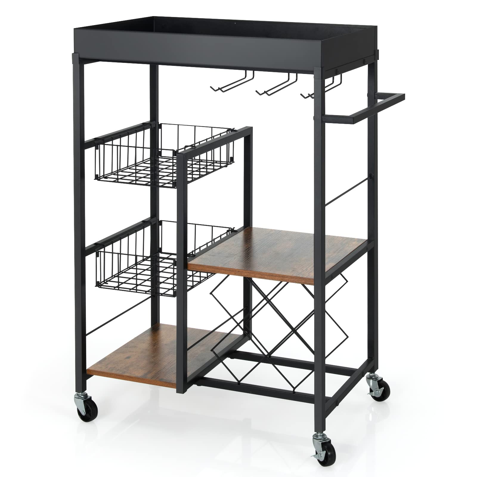 Giantex Kitchen Island Cart on Wheels, Mobile Bar Serving Cart,with Removable Top Tray