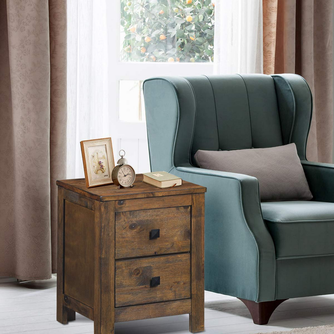 Giantex Nightstand with 2 Sliding Drawers, Full Assembled Rustic Multipurpose Storage Beside Table for Bedroom